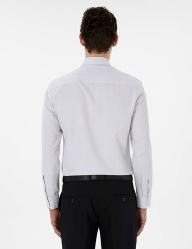 Gri Slim Fit Kareli Uzun Kollu Gömlek