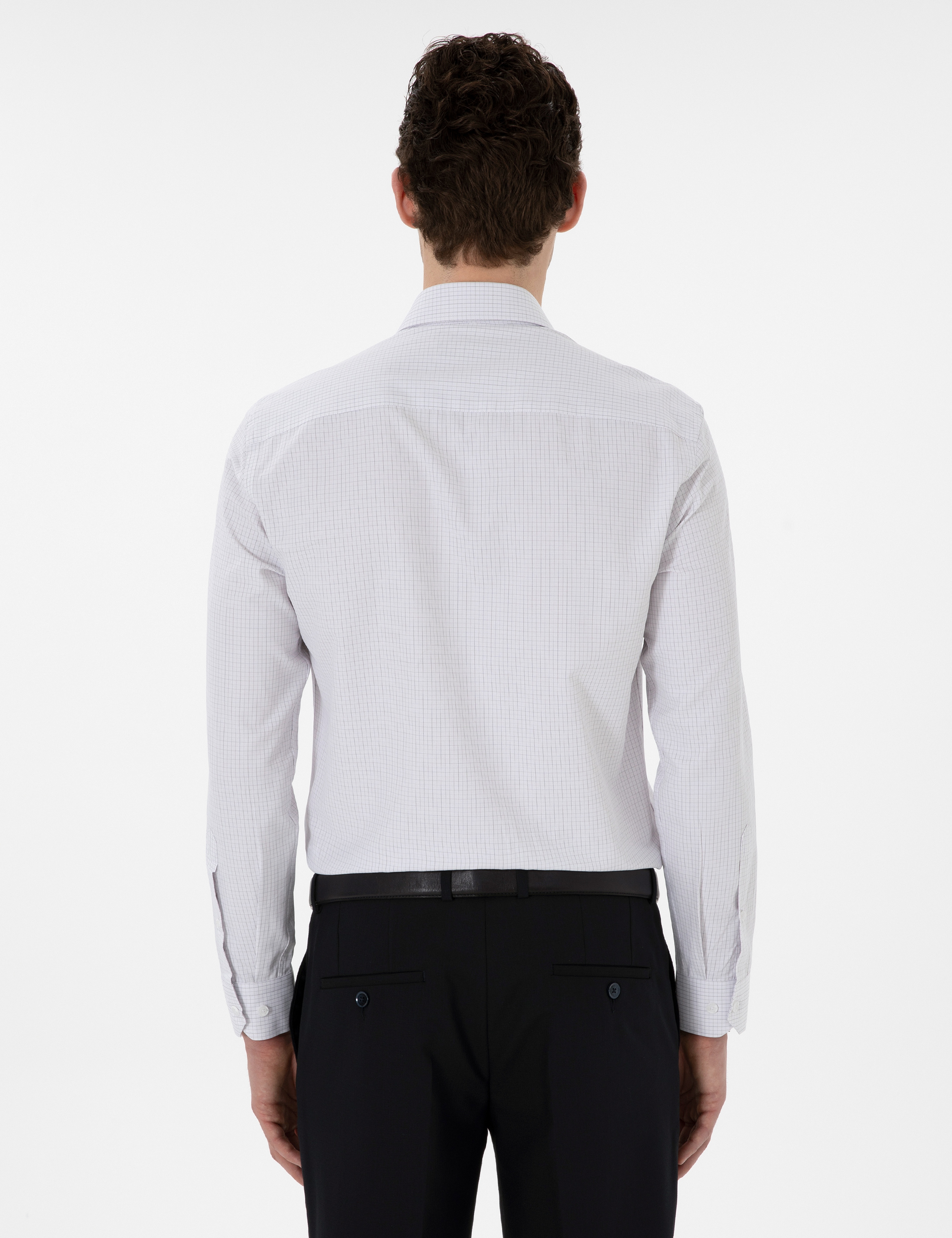 Gri Slim Fit Kareli Uzun Kollu Gömlek - Image 5