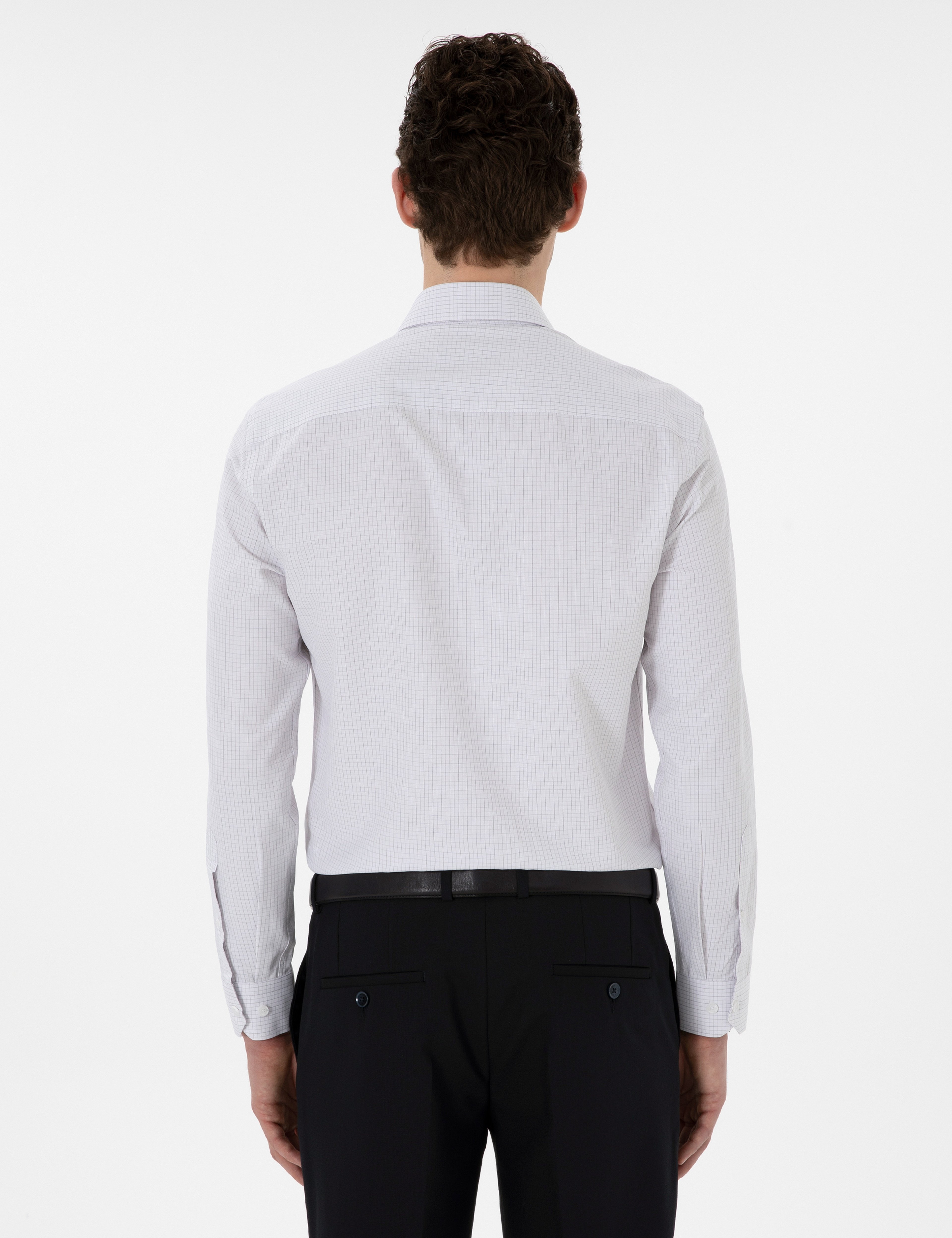 Gri Slim Fit Kareli Uzun Kollu Gömlek