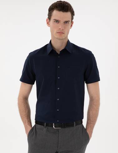 Lacivert Basic Regular Fit Kısa Kollu Cepli Gömlek