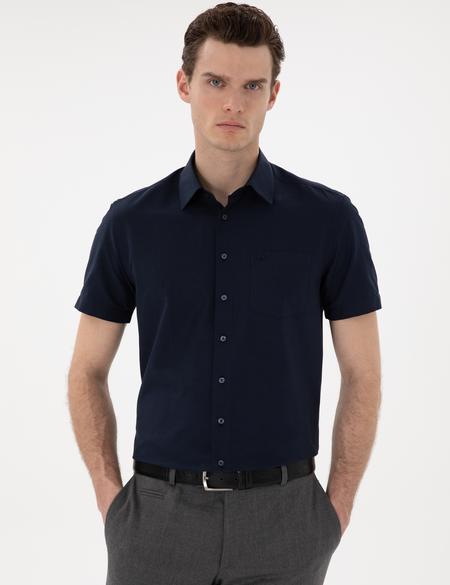 Lacivert Basic Regular Fit Kısa Kollu Cepli Gömlek - 50307003025