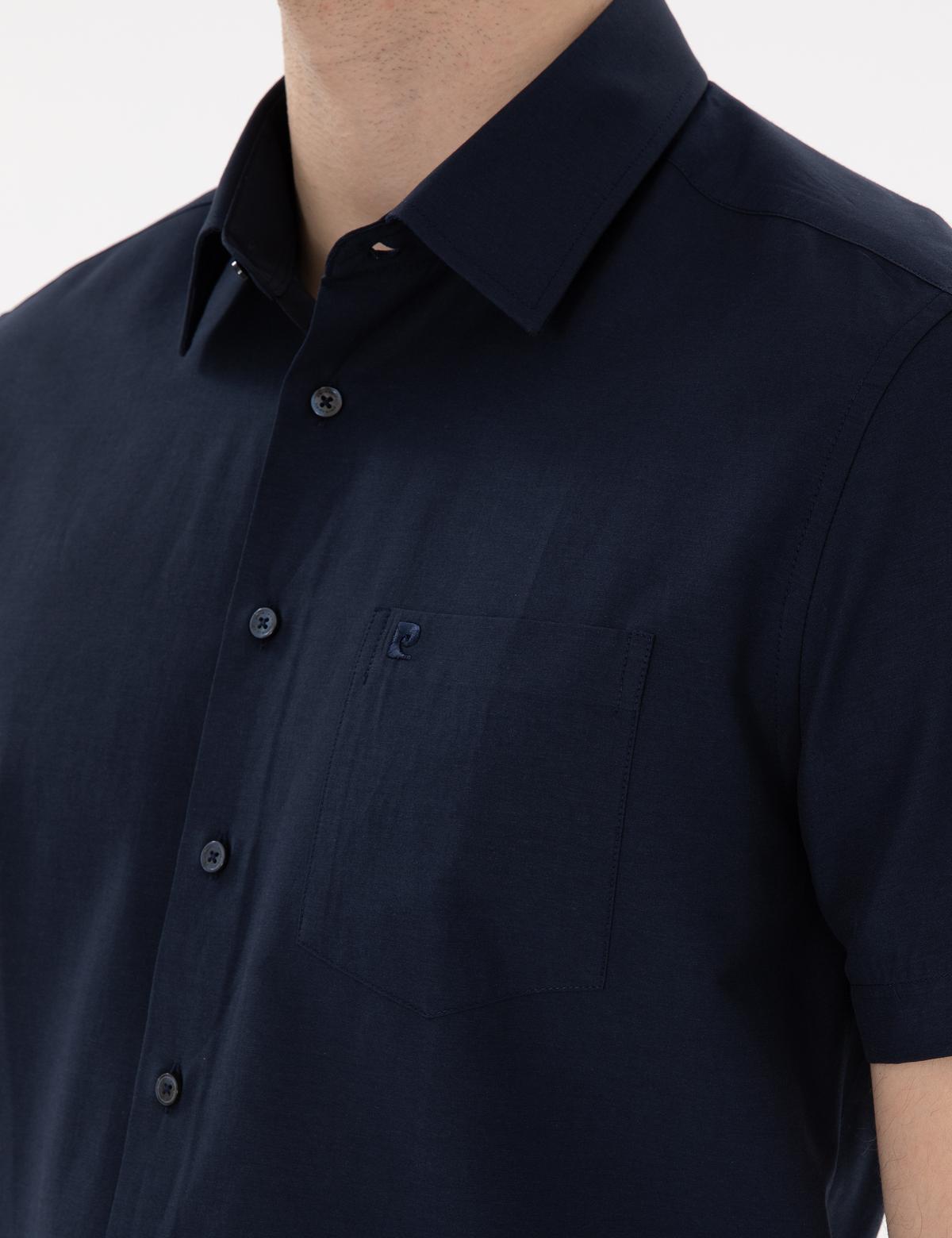 Lacivert Basic Regular Fit Kısa Kollu Cepli Gömlek - 50307003025