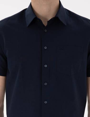 Lacivert Basic Regular Fit Kısa Kollu Cepli Gömlek