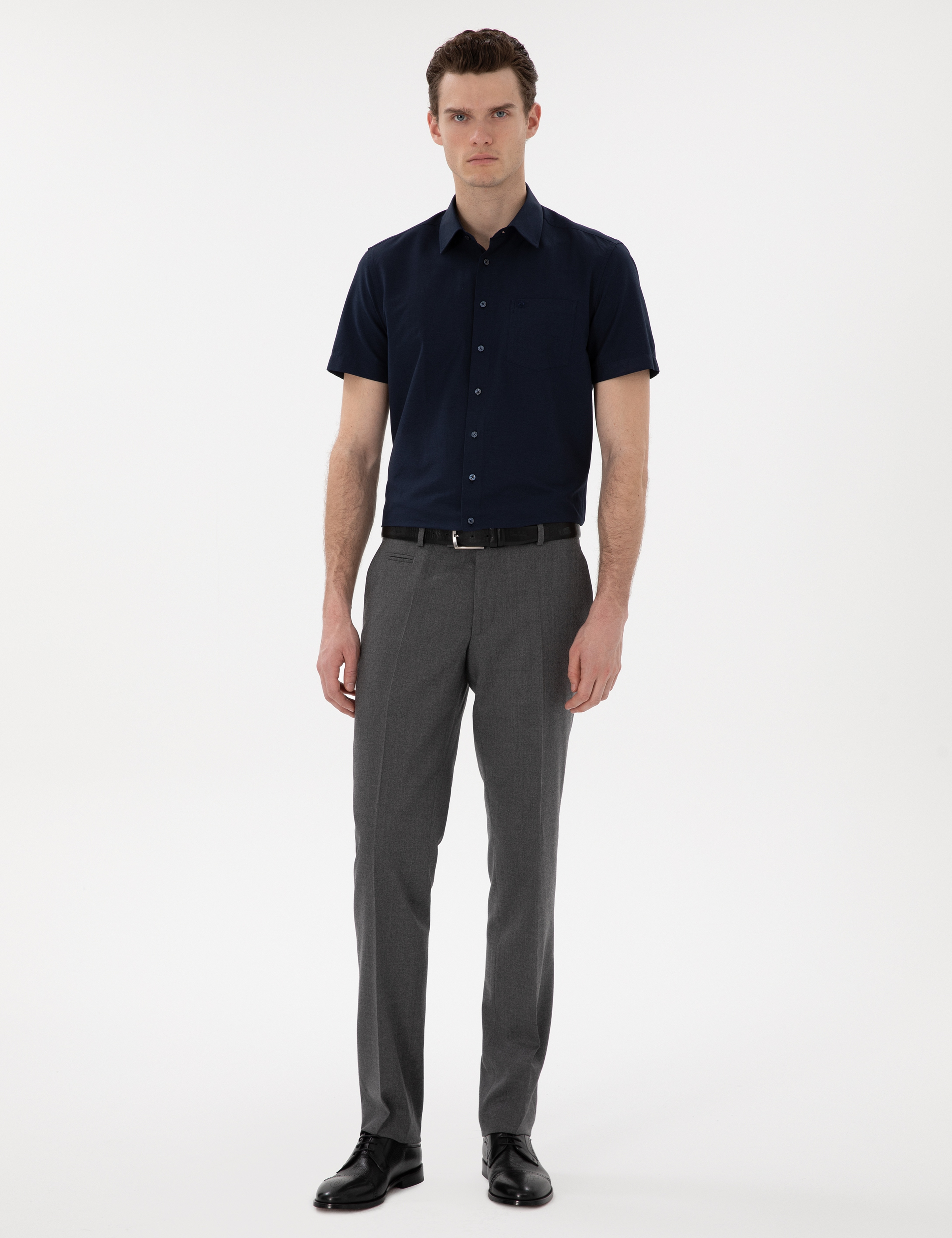 Lacivert Basic Regular Fit Kısa Kollu Cepli Gömlek - Image 4