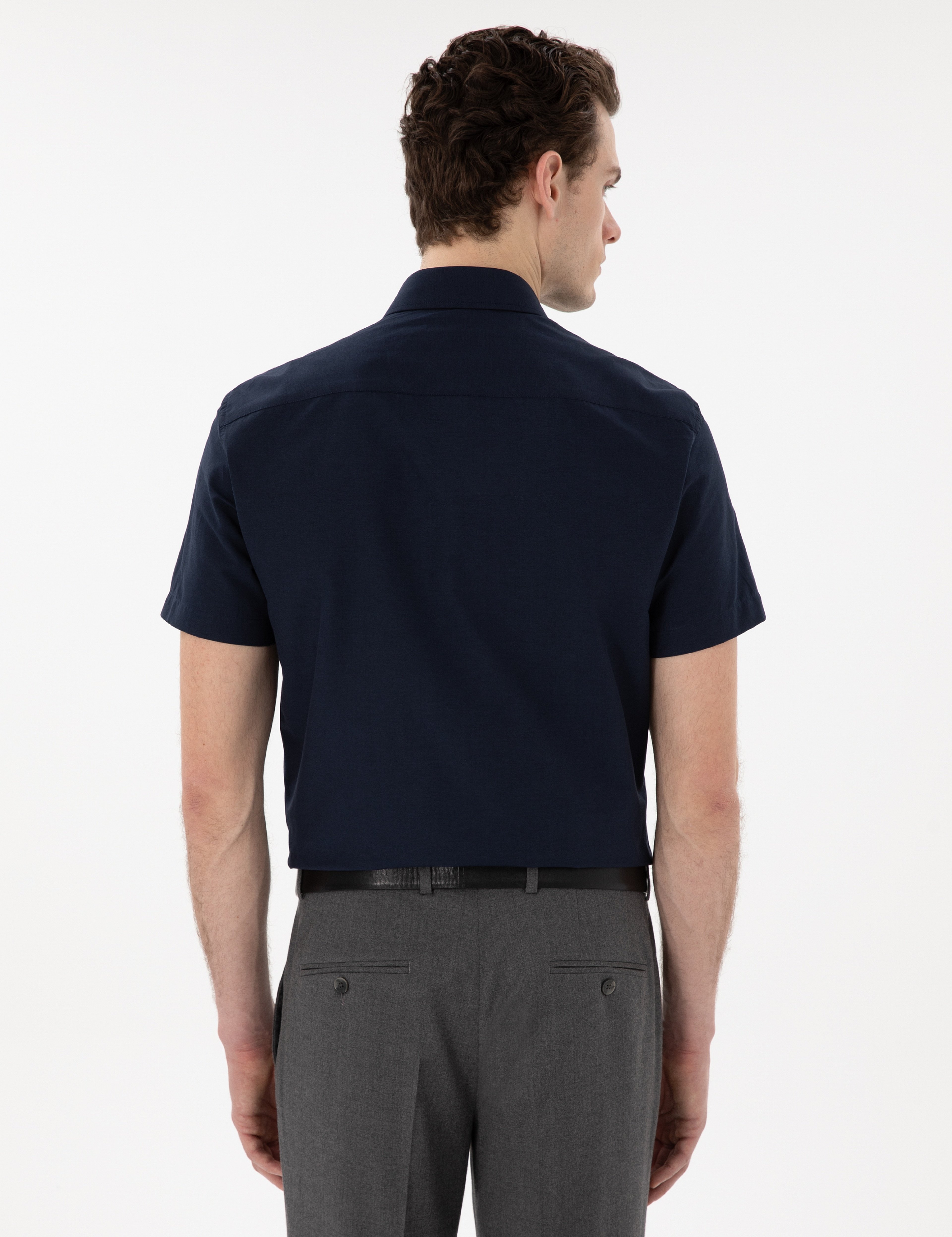 Lacivert Basic Regular Fit Kısa Kollu Cepli Gömlek - Image 5