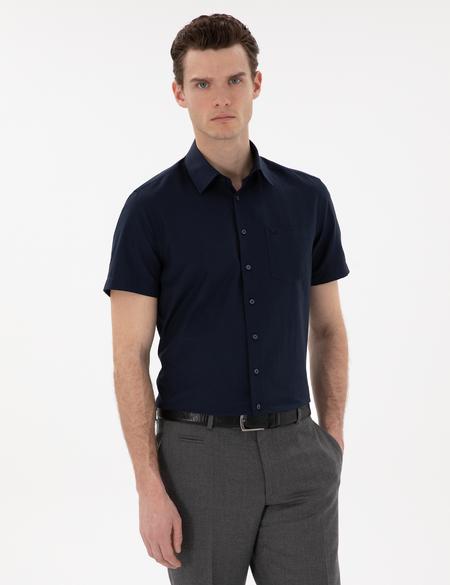 Lacivert Basic Regular Fit Kısa Kollu Cepli Gömlek - 50307003025