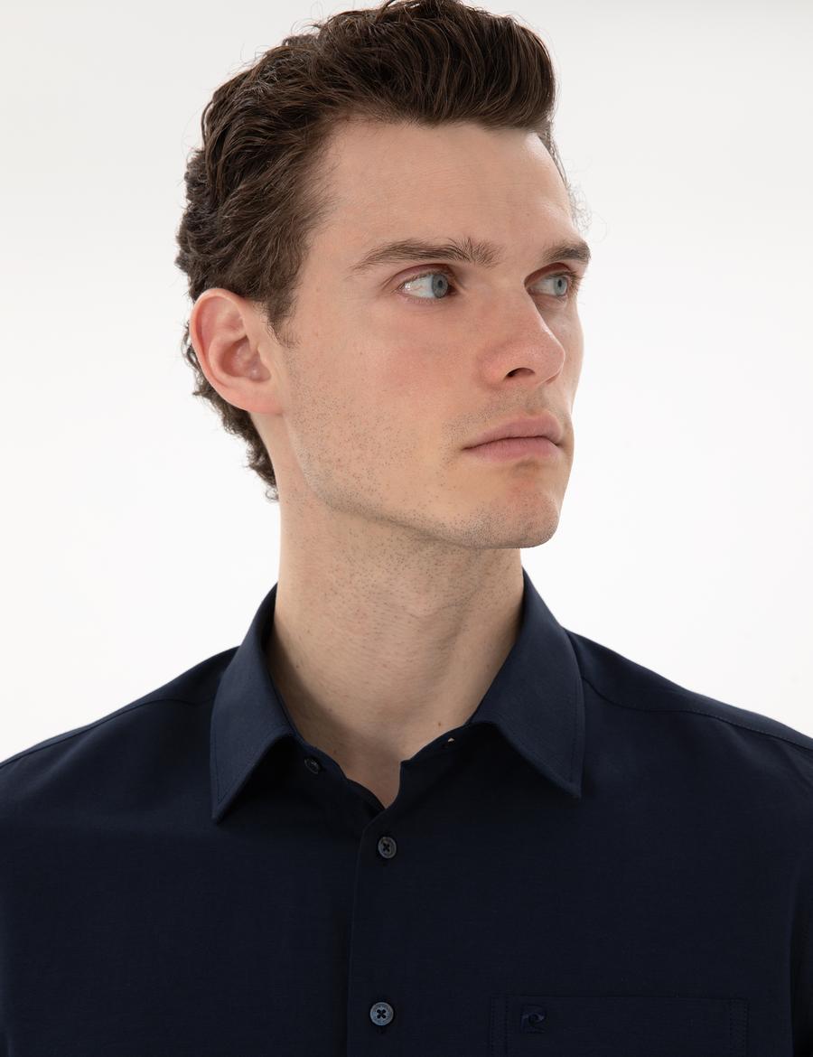 Lacivert Basic Regular Fit Kısa Kollu Cepli Gömlek