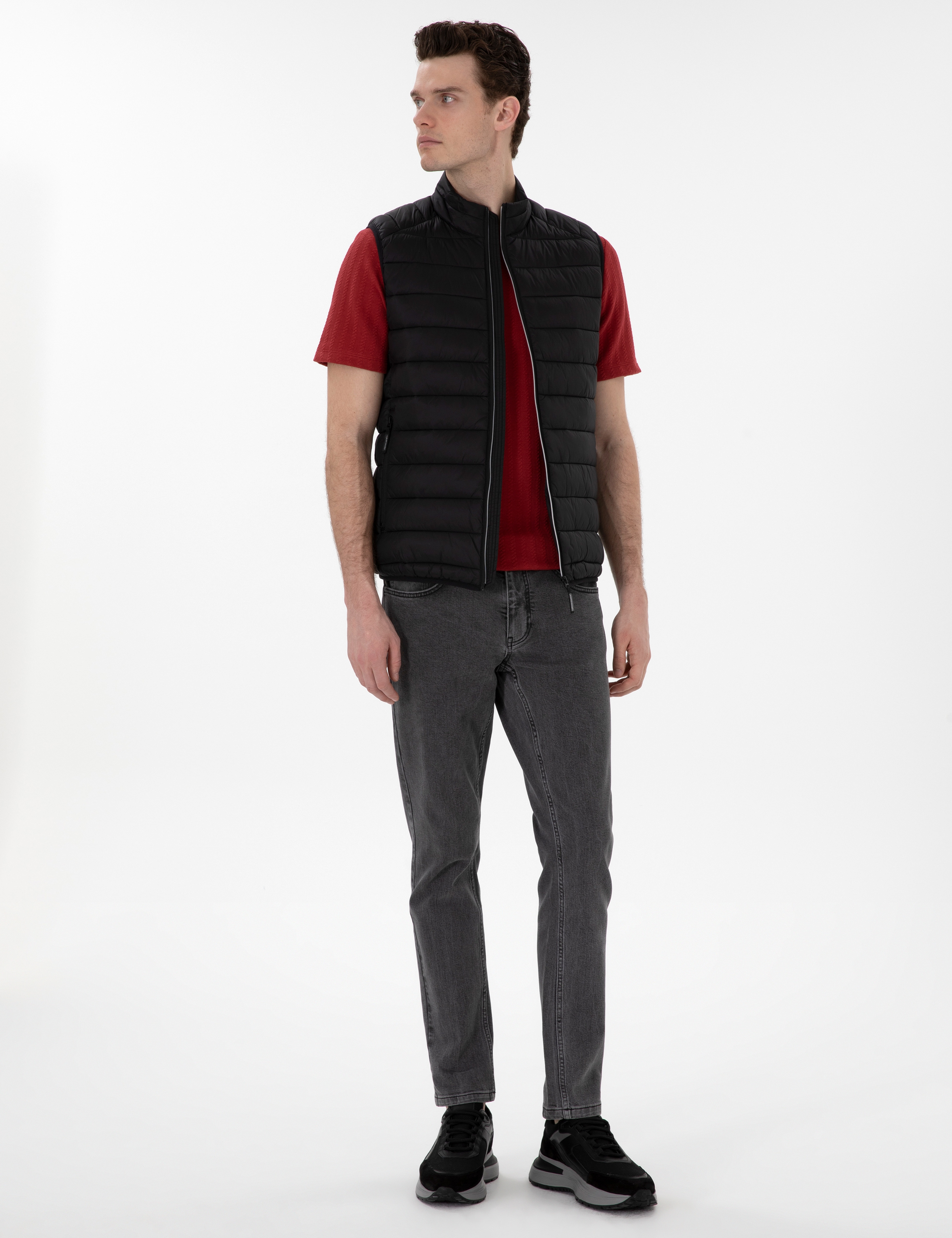 Siyah Cropped Slim Yelek - Image 4