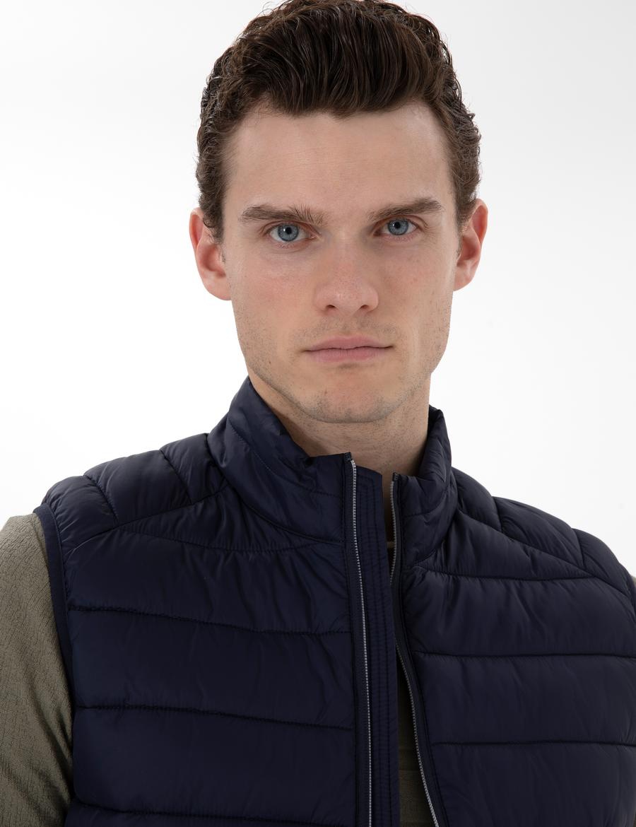 Lacivert Cropped Slim Yelek