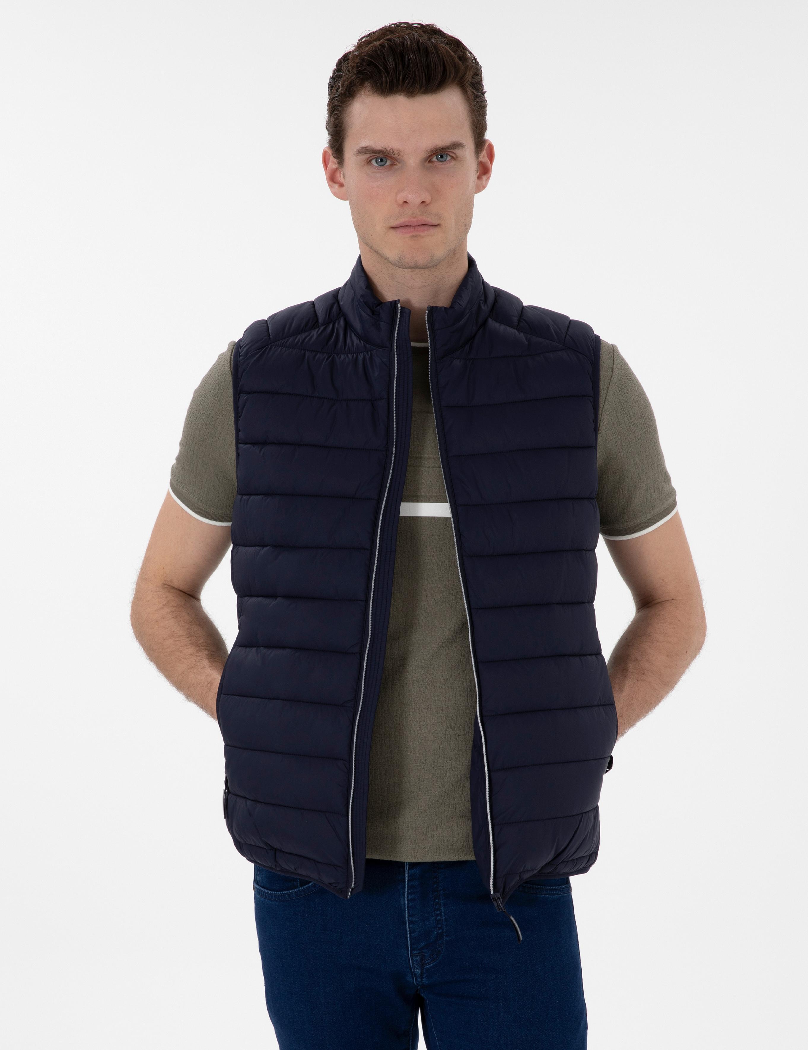 Lacivert Cropped Slim Yelek