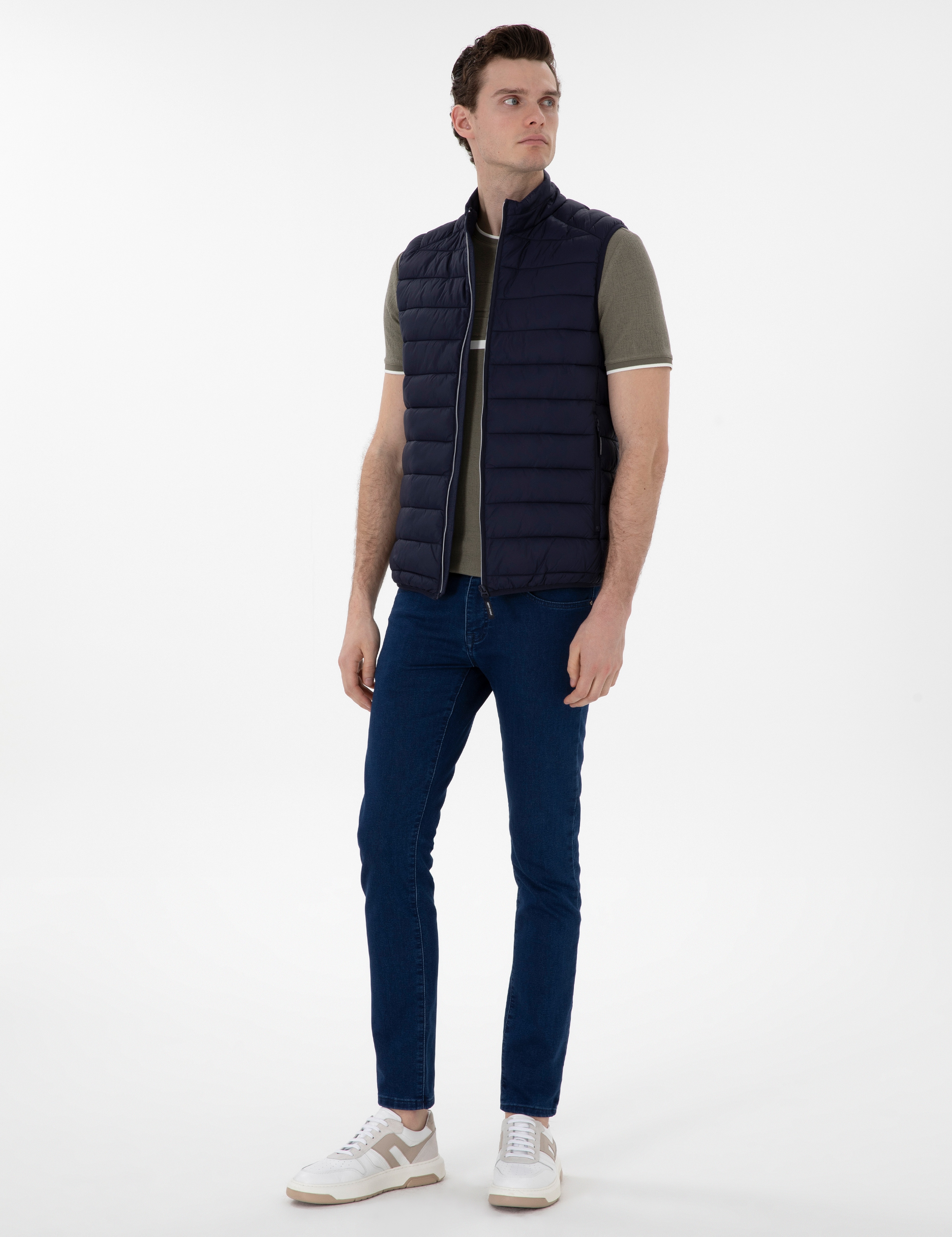 Lacivert Cropped Slim Yelek - Image 4