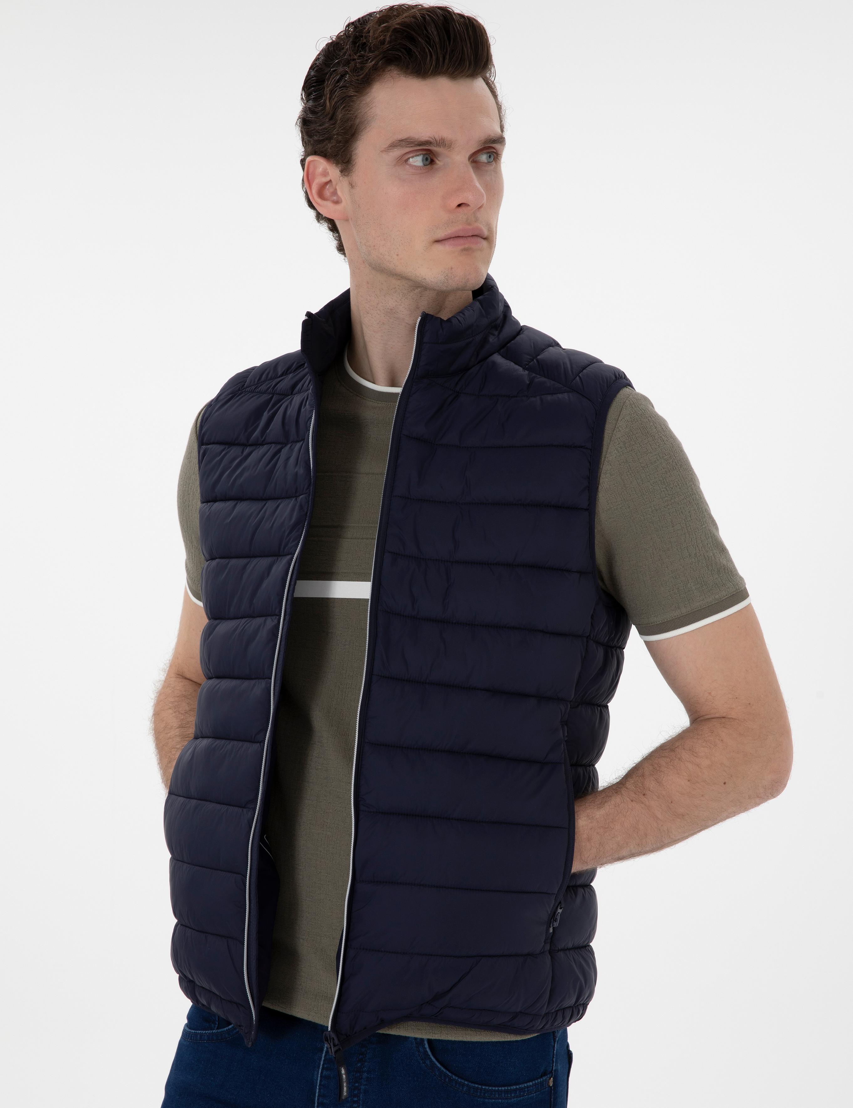 Lacivert Cropped Slim Yelek