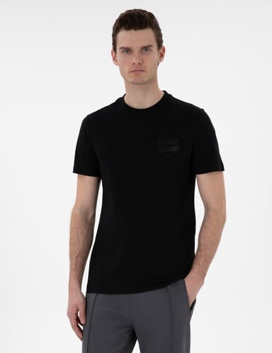 Siyah Regular Fit %100 Pamuk Bisiklet Yaka Tişört