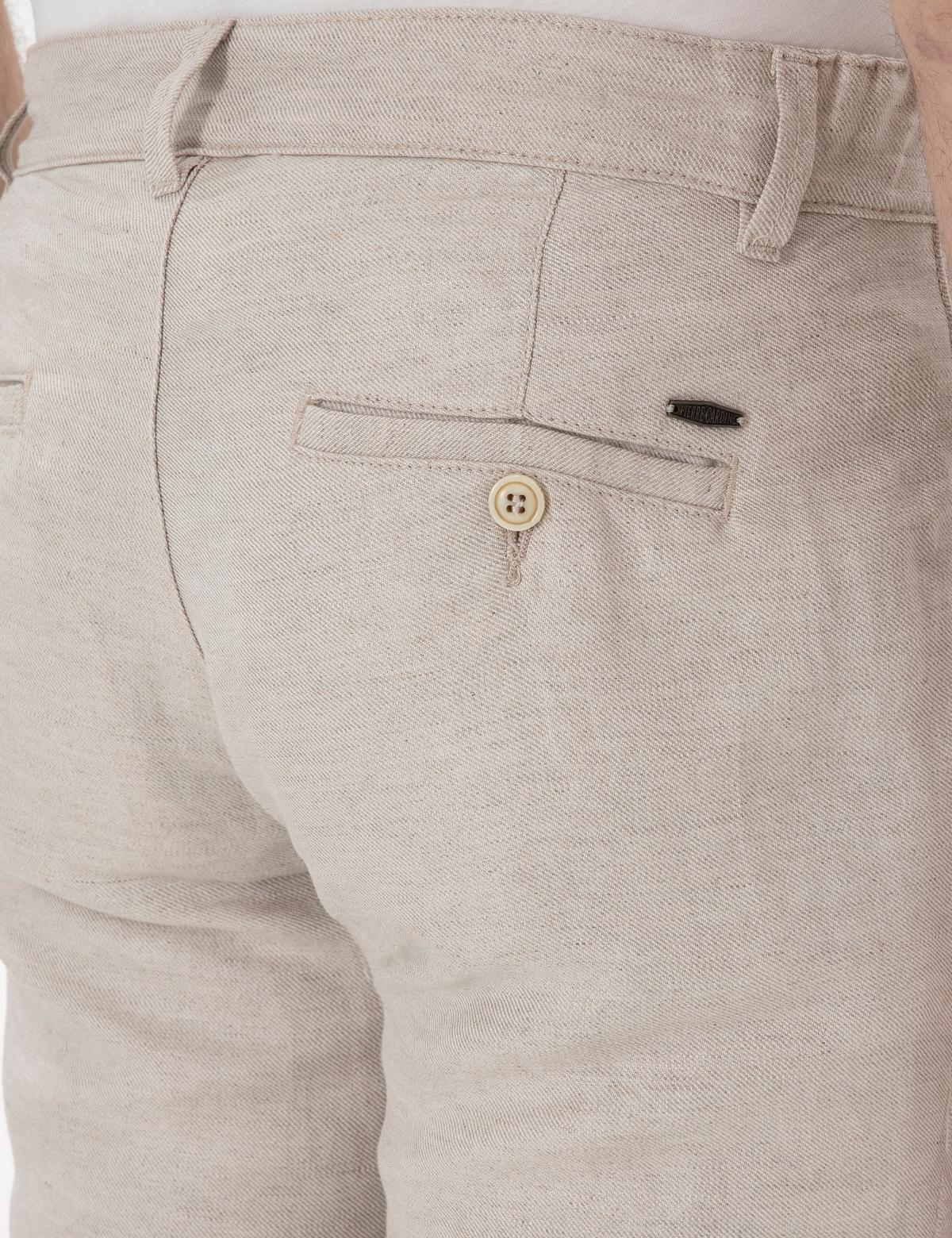 Bej Keten Karışımlı Slim Fit Kanvas Pantolon - 50301767074