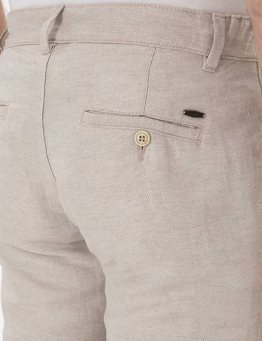 Bej Keten Karışımlı Slim Fit Kanvas Pantolon