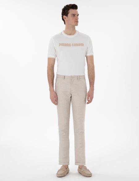 Bej Keten Karışımlı Slim Fit Kanvas Pantolon - 50301767074