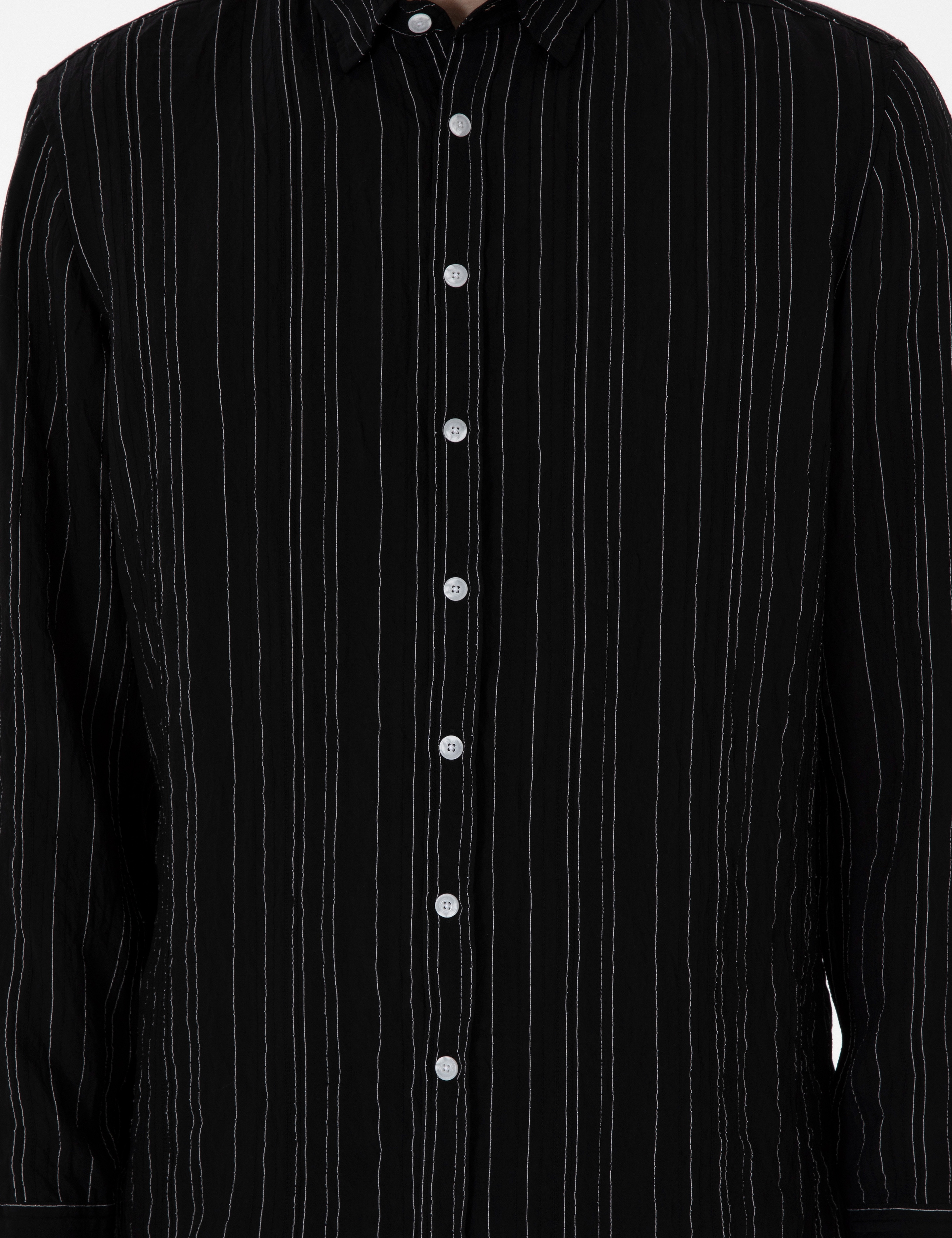 Siyah Regular Fit Çizgili Uzun Kollu Gömlek - Image 6