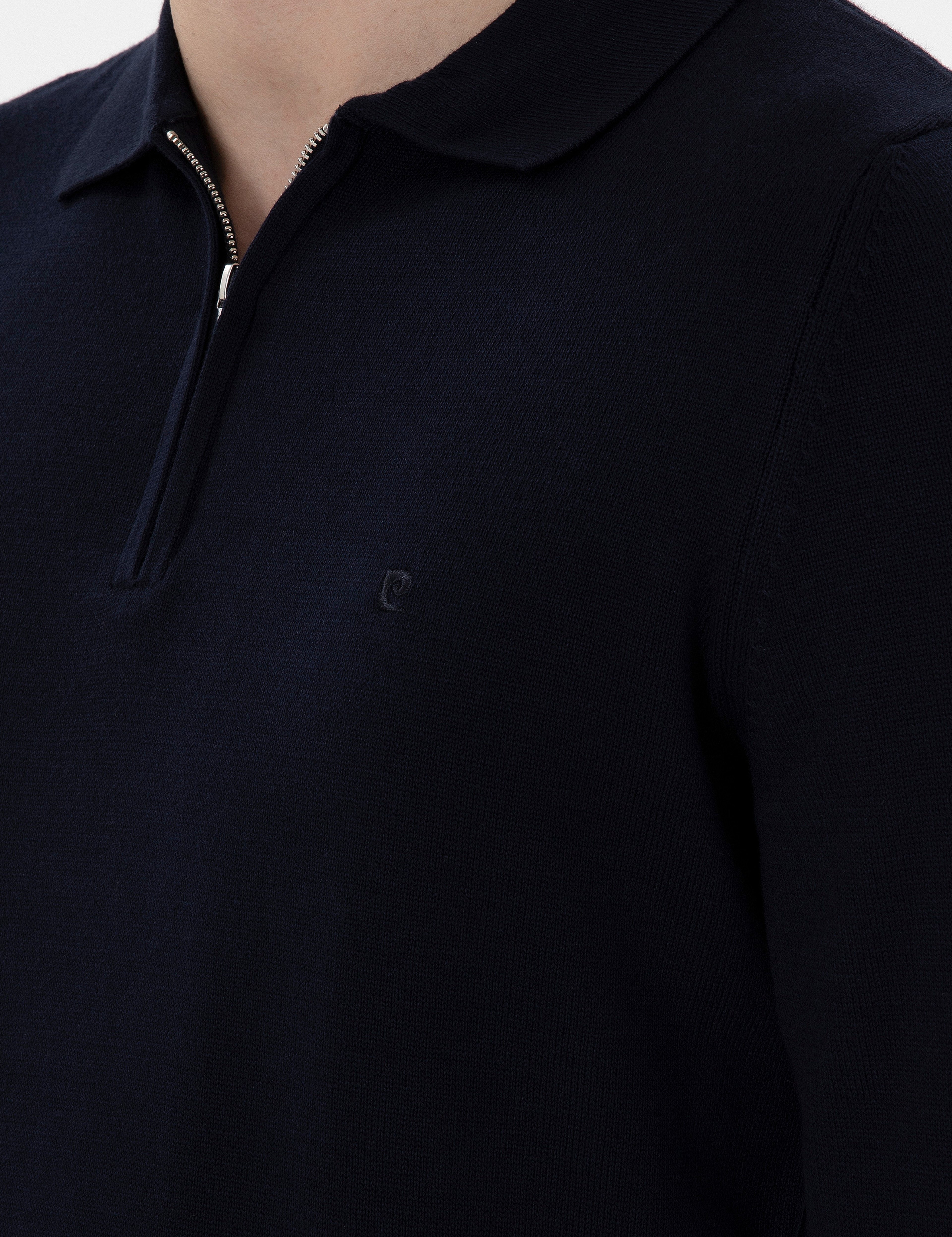 Lacivert Slim Fit Fermuarlı Polo Yaka Yün Karışımlı Basic Triko Kazak - Image 7