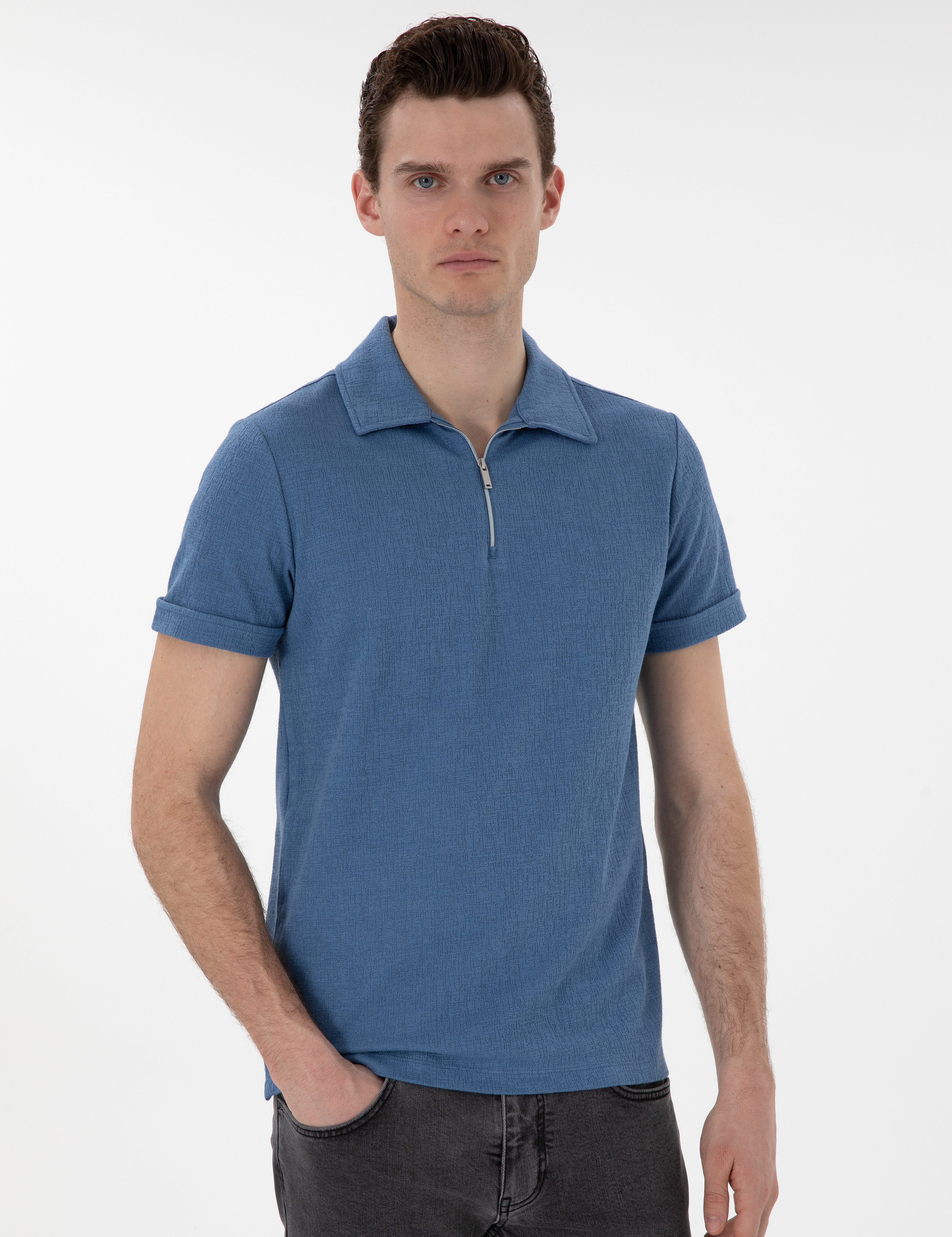 Mavi Slim Fit Tişört - Image 3