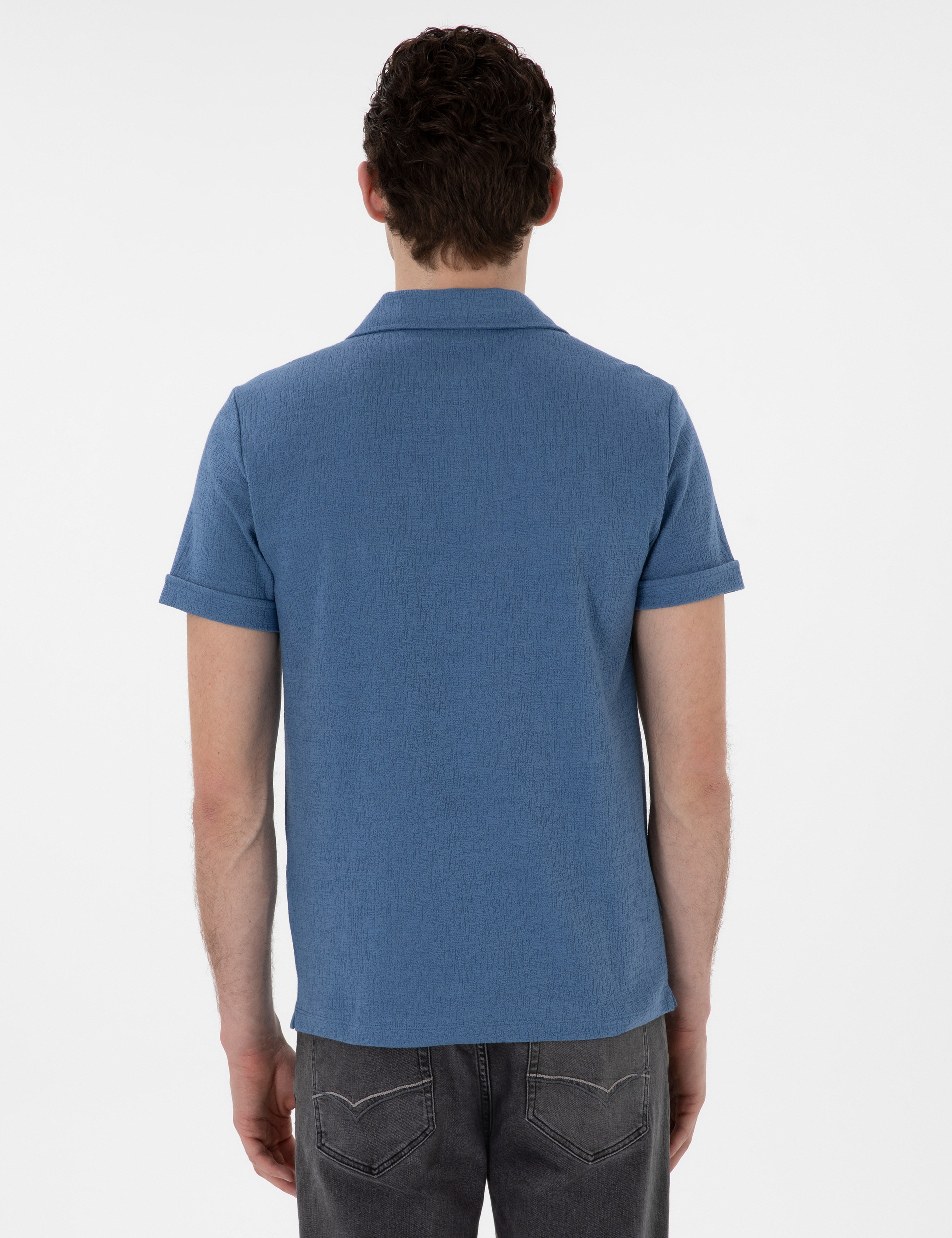 Mavi Slim Fit Tişört - Image 5