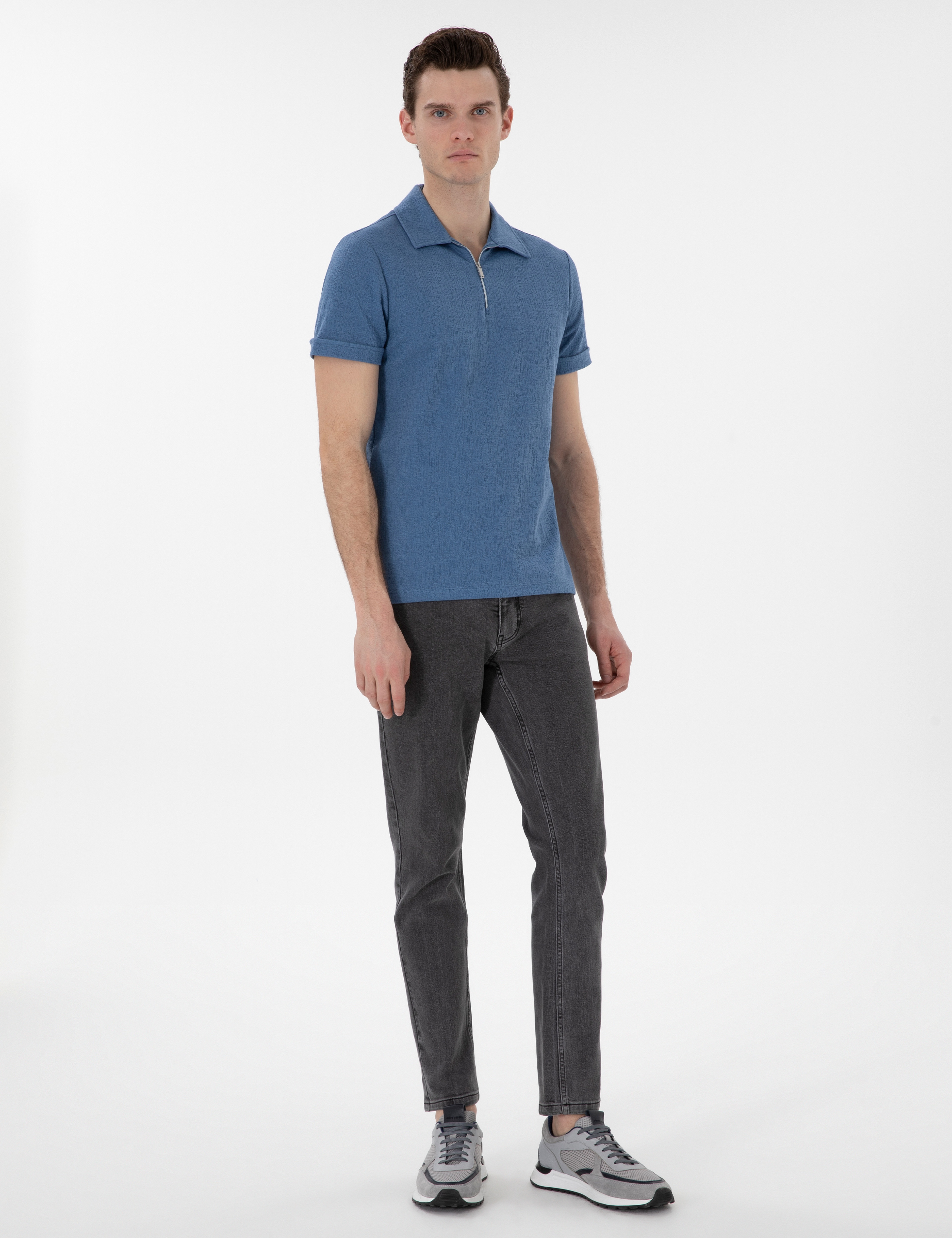 Mavi Slim Fit Tişört - Image 4