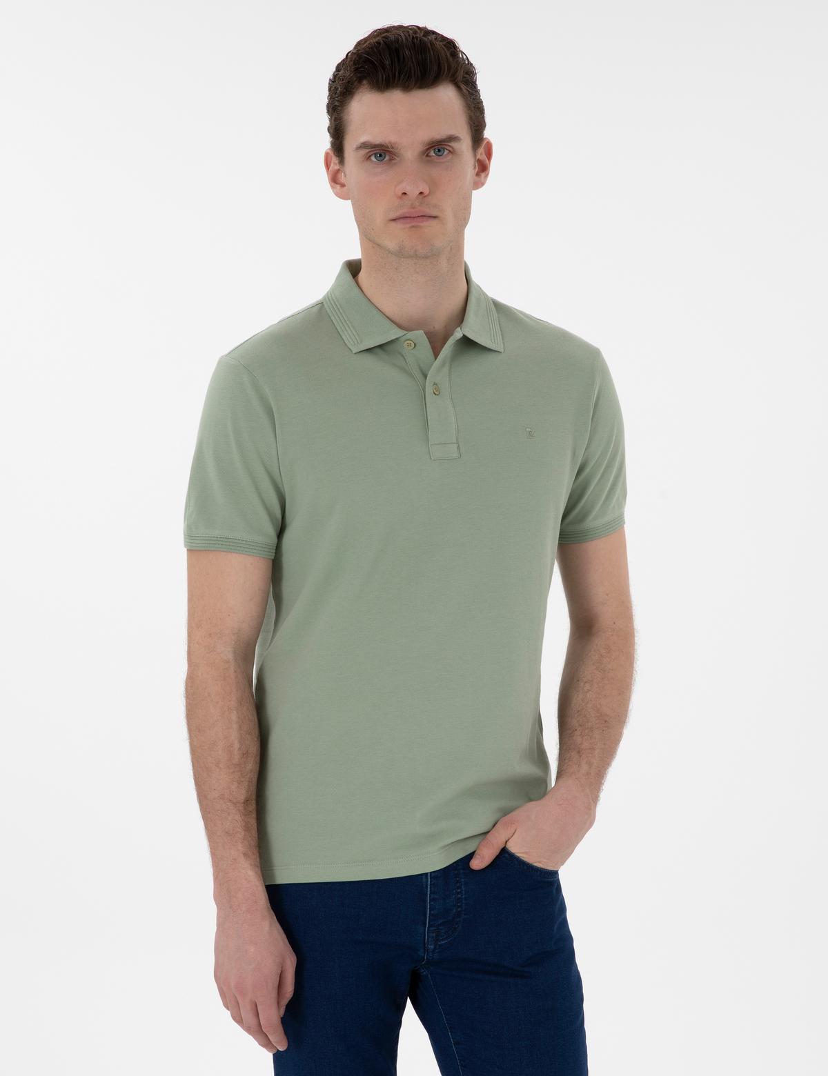 Çağla Yeşili Slim Fit Kıvrılmaz Polo Yaka Basic Tişört