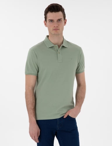 Çağla Yeşili Slim Fit %100 Pamuk Kıvrılmaz Düğmeli Polo Yaka Basic Tişört