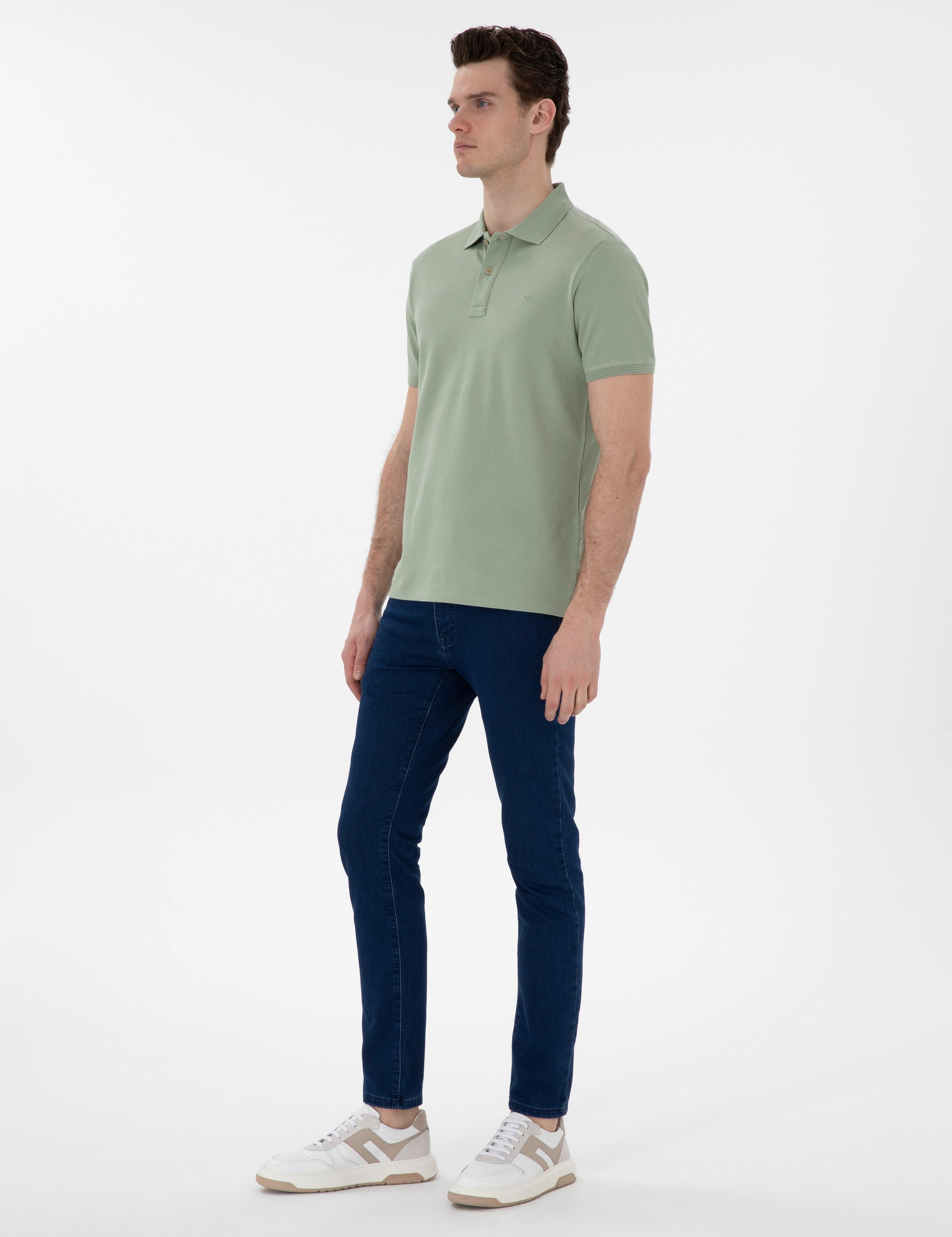 Çağla Yeşili Slim Fit Kıvrılmaz Polo Yaka Basic Tişört