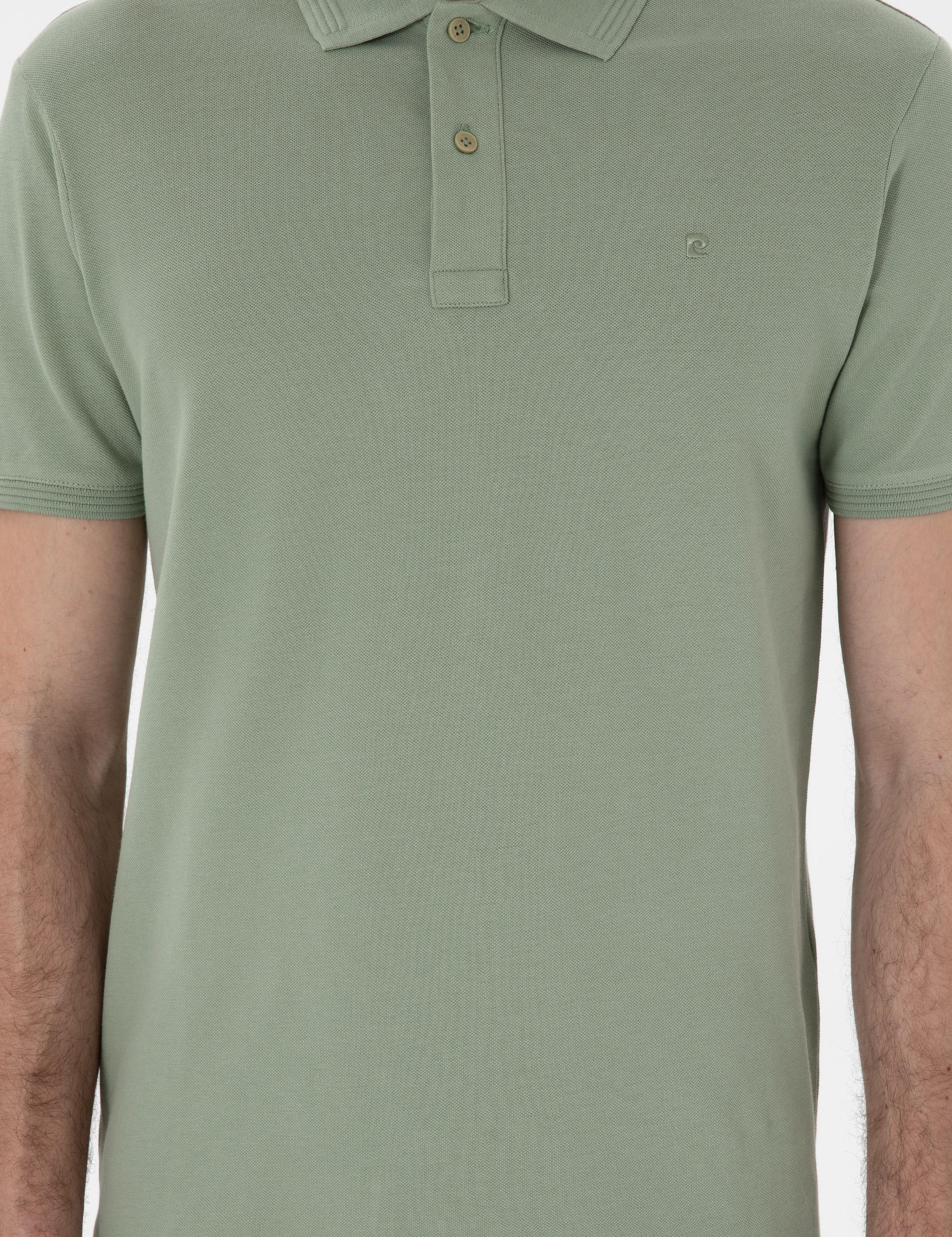 Çağla Yeşili Slim Fit Kıvrılmaz Polo Yaka Basic Tişört