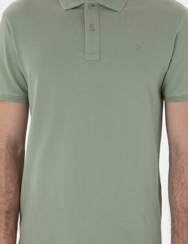 Çağla Yeşili Slim Fit Kıvrılmaz Polo Yaka Basic Tişört