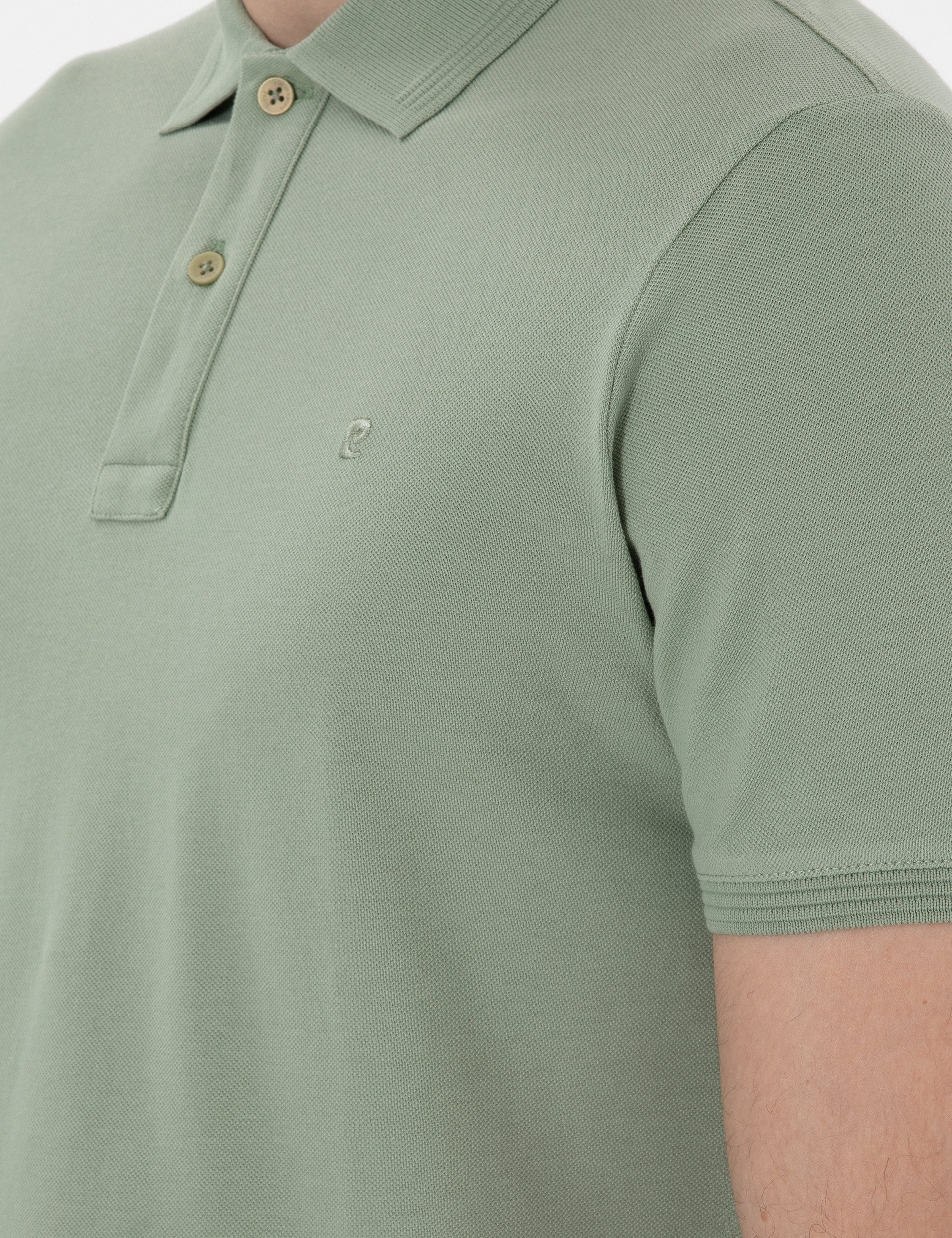 Çağla Yeşili Slim Fit Kıvrılmaz Polo Yaka Basic Tişört - Image 7