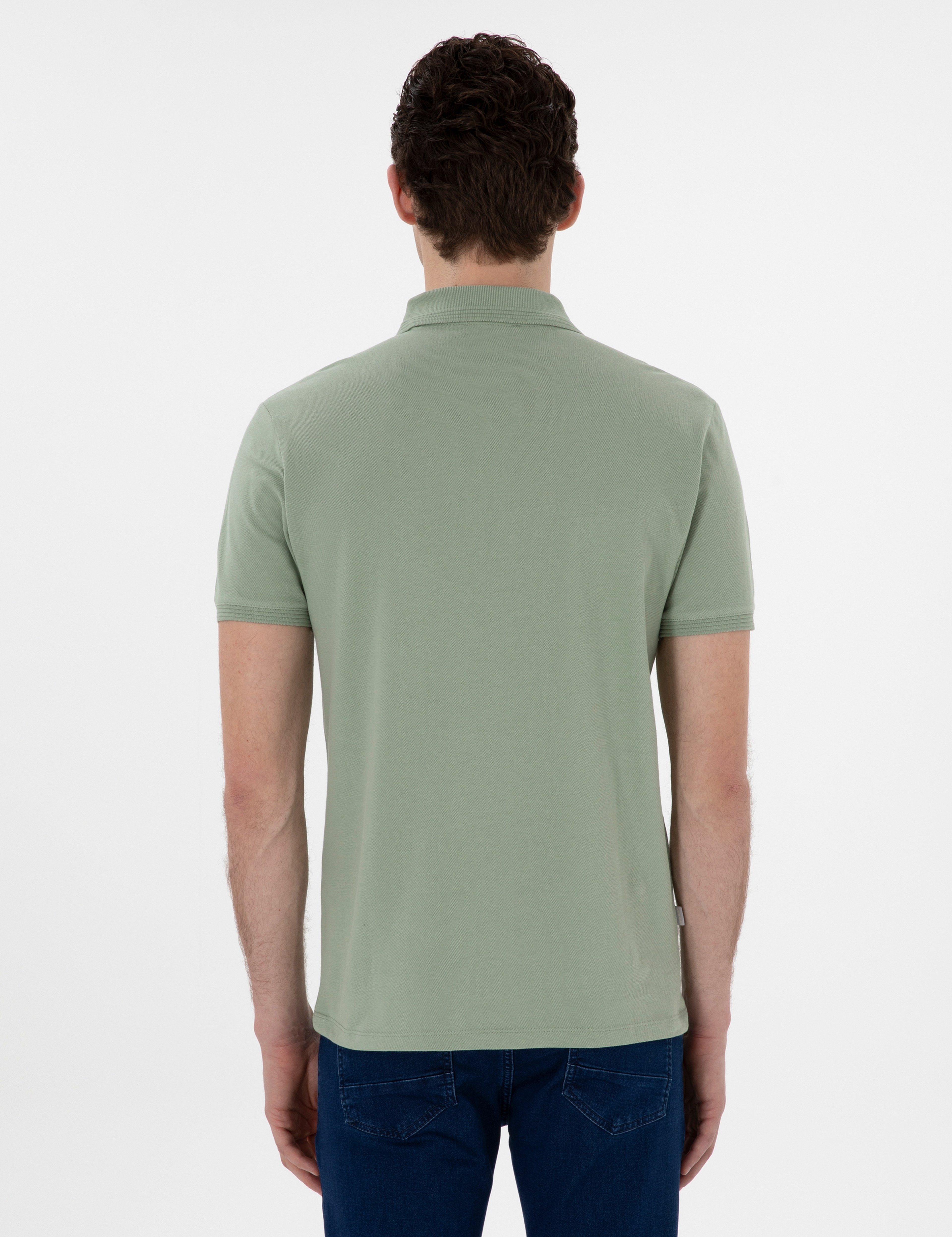 Çağla Yeşili Slim Fit Kıvrılmaz Polo Yaka Basic Tişört - Image 5