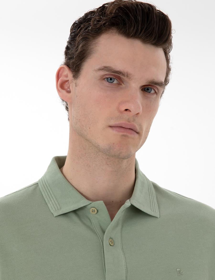 Çağla Yeşili Slim Fit Kıvrılmaz Polo Yaka Basic Tişört