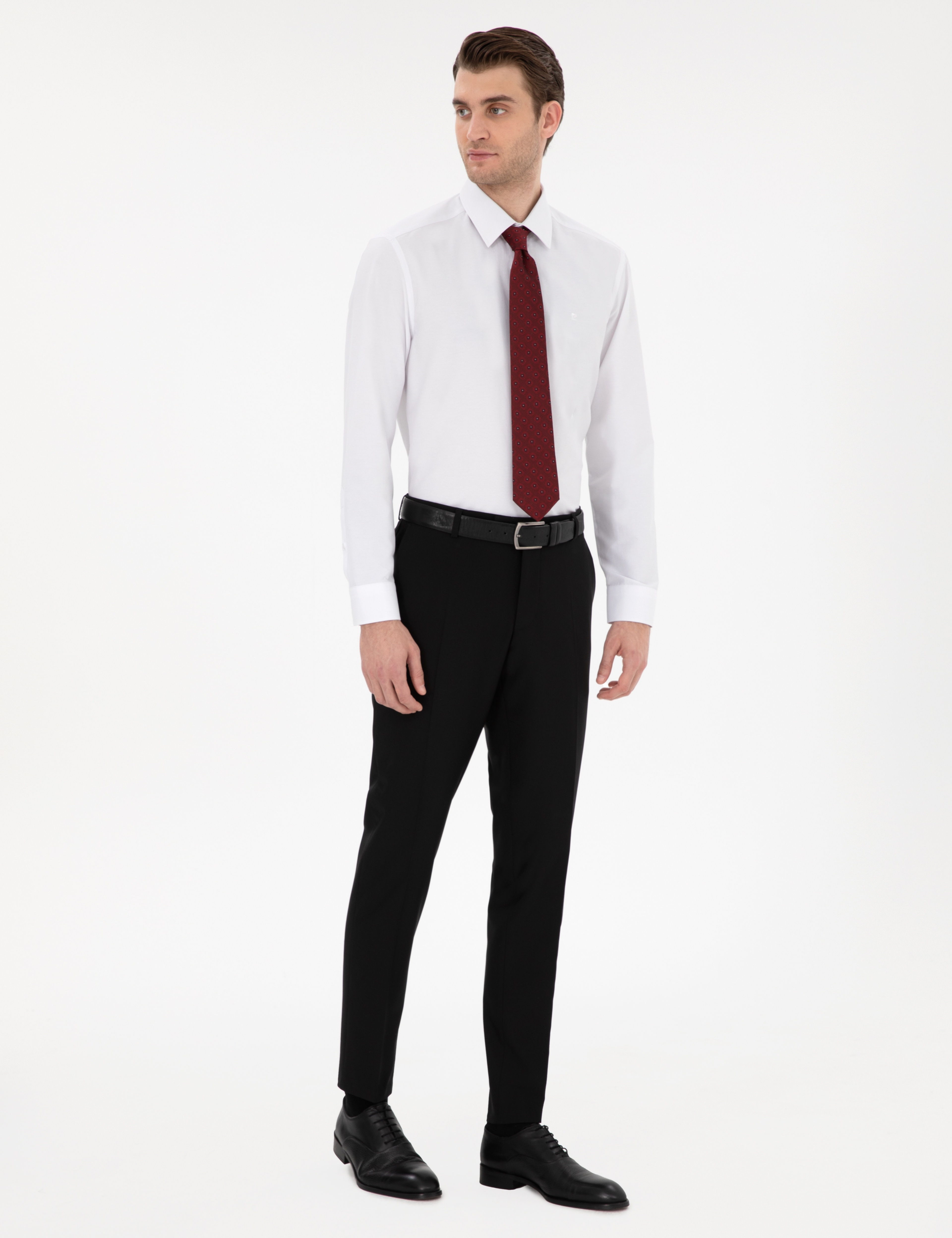 Beyaz Regular Fit Uzun Kollu Basic Gömlek - Image 4