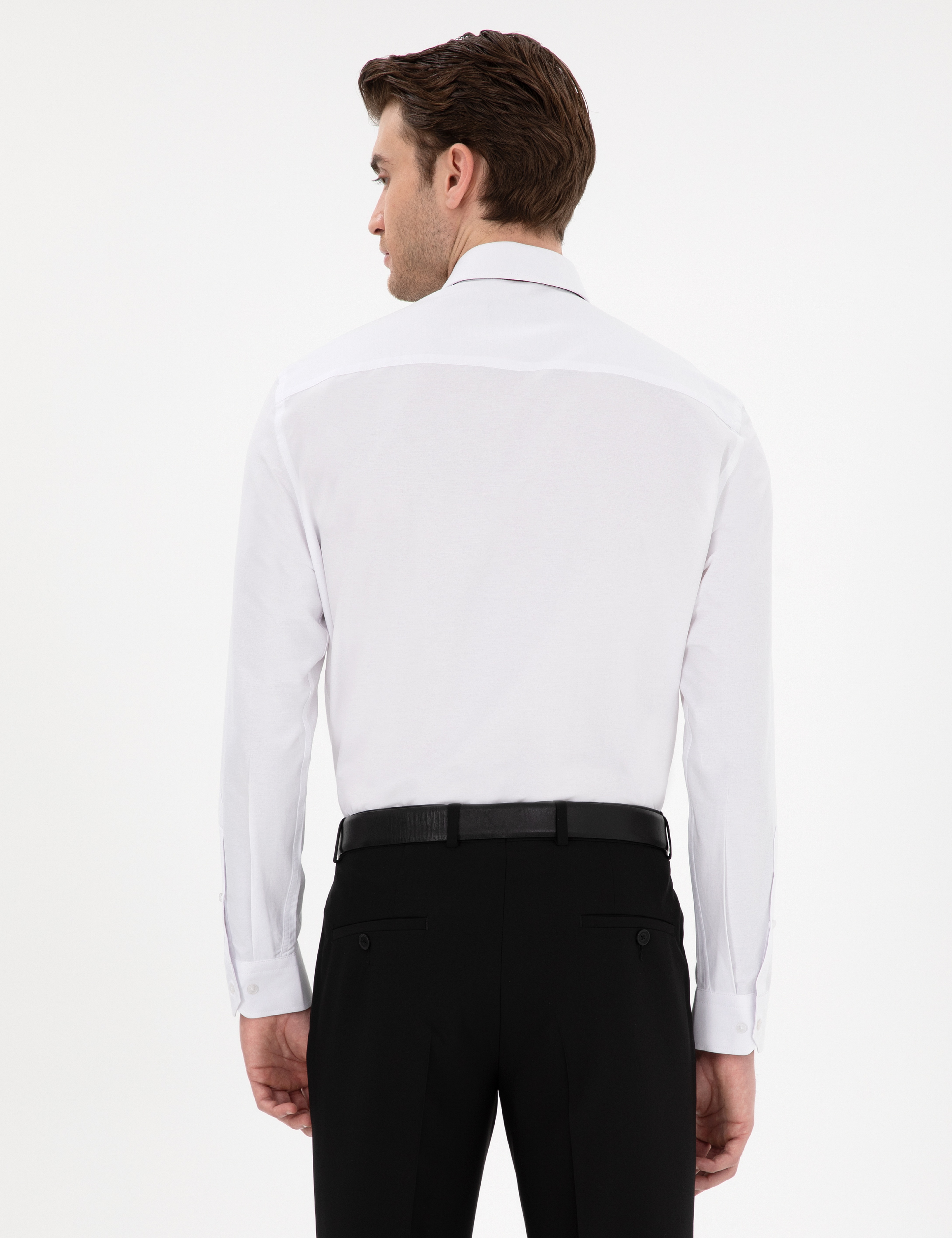 Beyaz Regular Fit Uzun Kollu Basic Gömlek - Image 5
