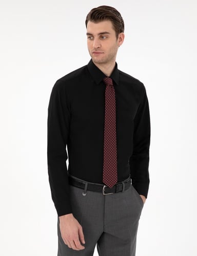 Siyah Slim Fit Uzun Kollu Basic Gömlek