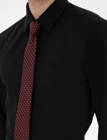 Siyah Slim Fit Uzun Kollu Basic Gömlek