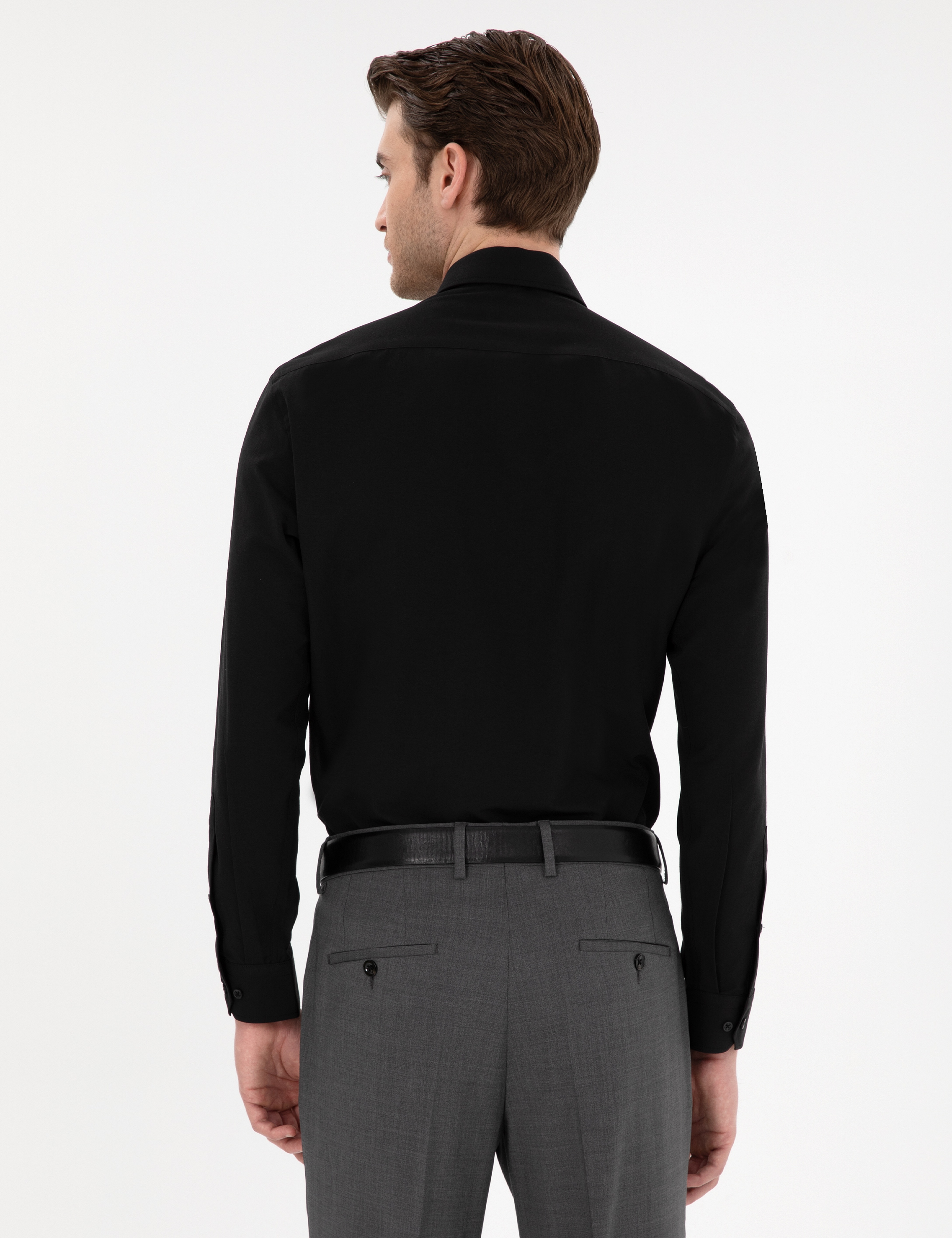 Siyah Slim Fit Uzun Kollu Basic Gömlek - Image 5