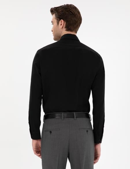 Siyah Slim Fit Uzun Kollu Basic Gömlek - 50307297042