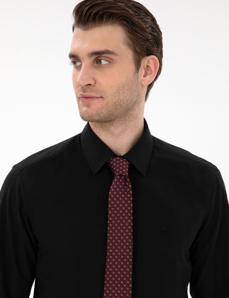 Siyah Slim Fit Uzun Kollu Basic Gömlek - 50307297042