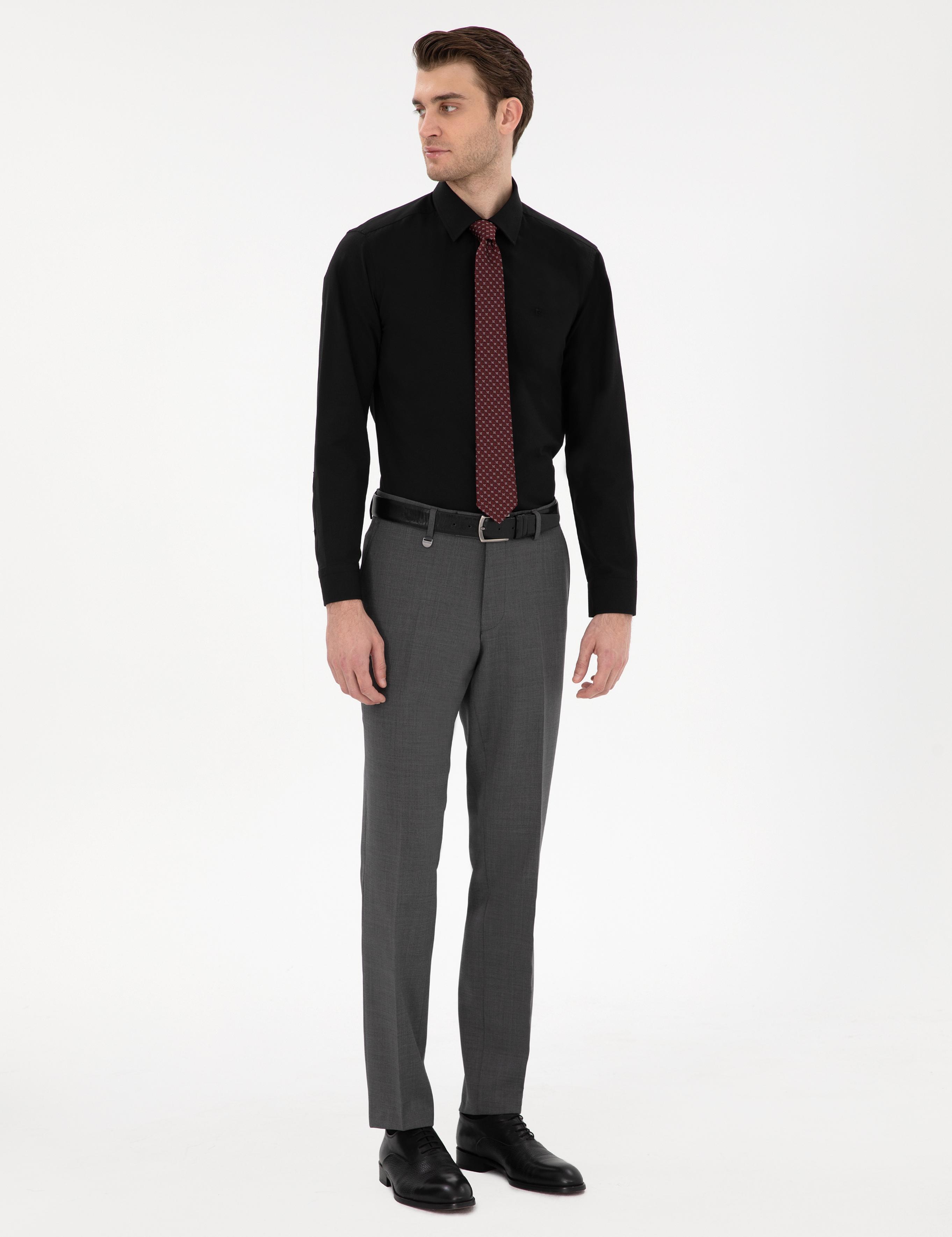 Siyah Slim Fit Uzun Kollu Basic Gömlek