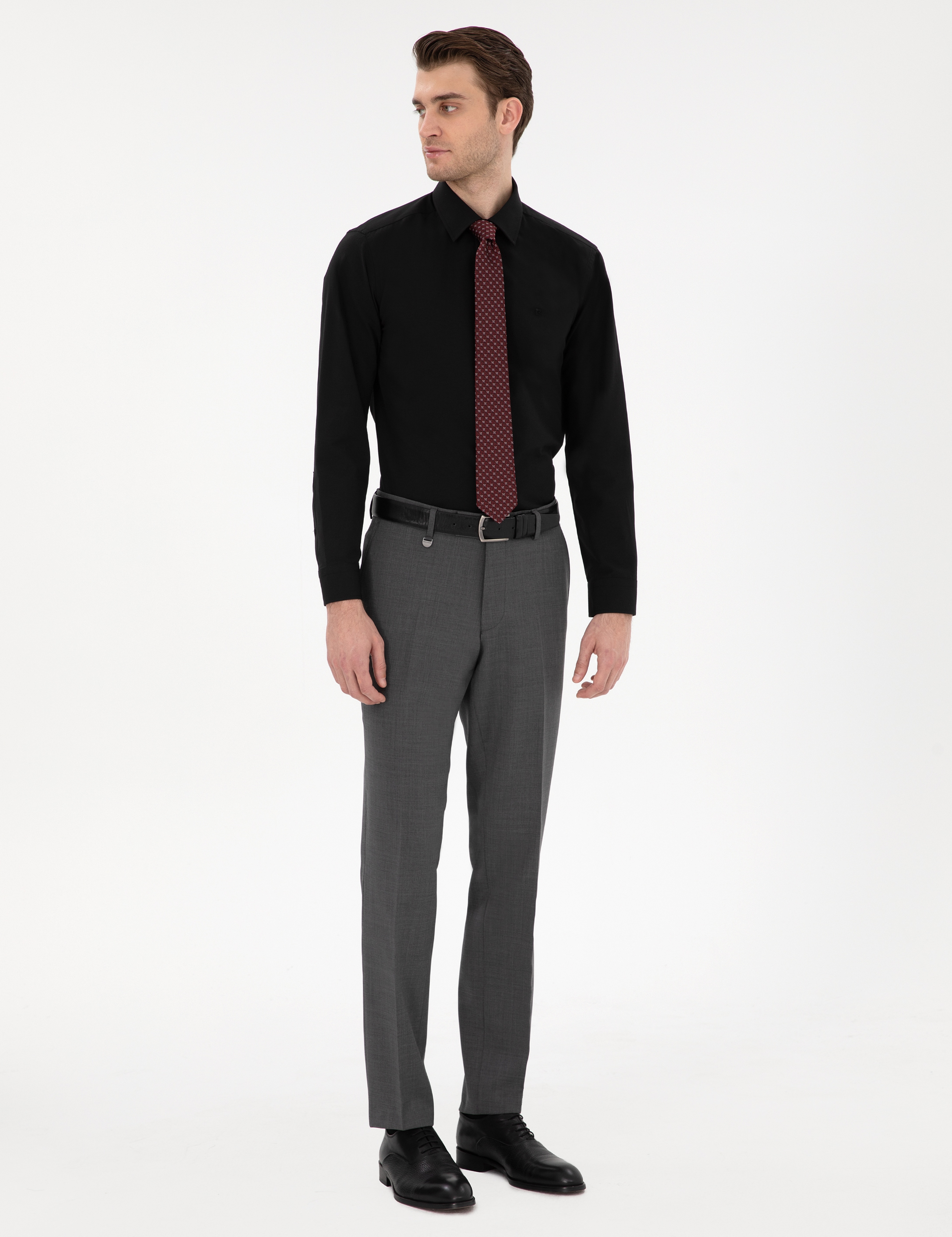 Siyah Slim Fit Uzun Kollu Basic Gömlek - Image 4