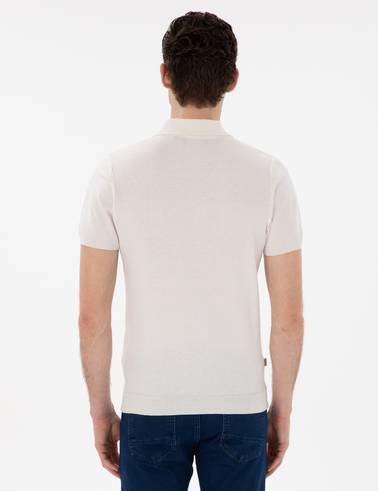 Ekru Slim Fit Düğmeli Polo Yaka Triko Tişört