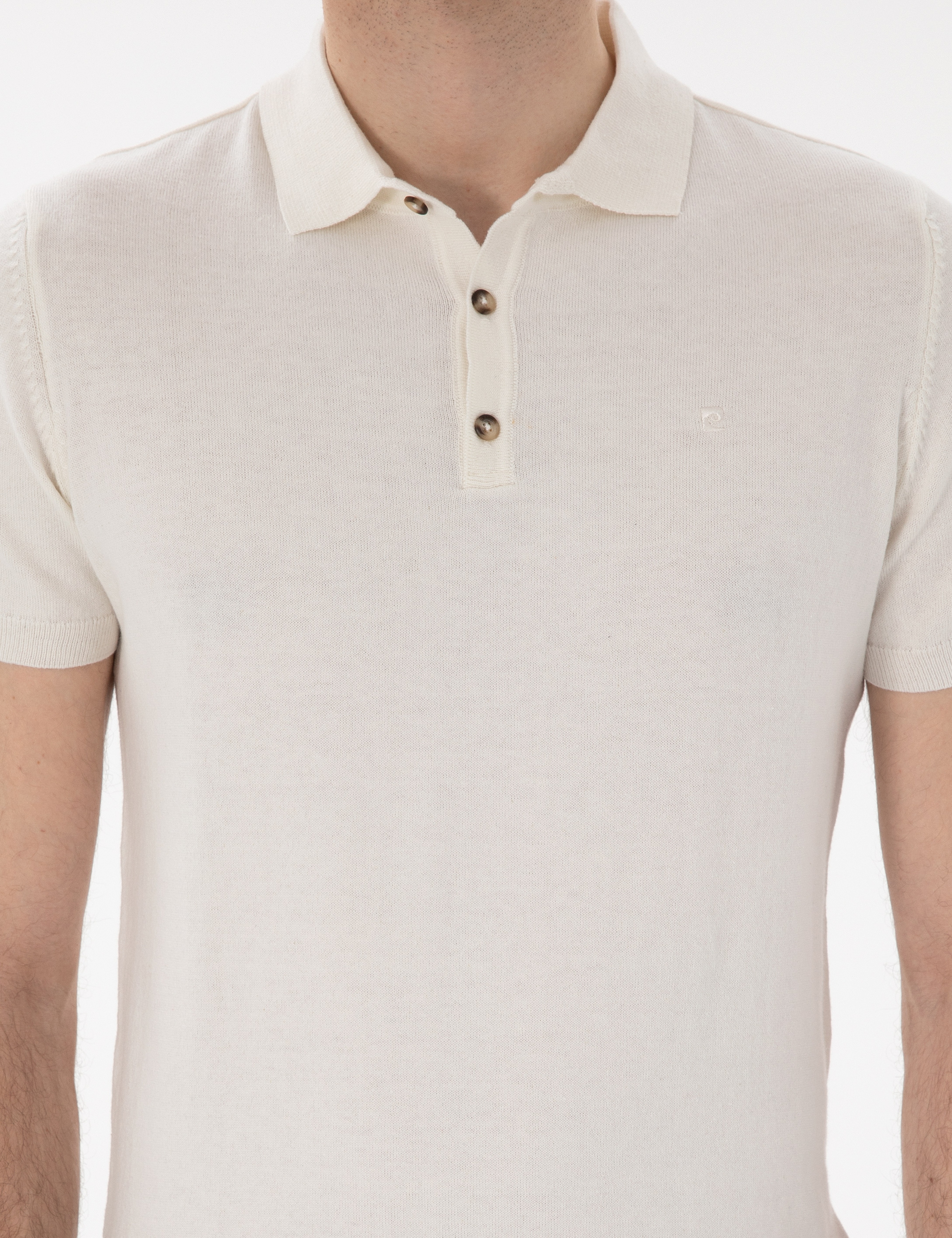 Ekru Slim Fit Düğmeli Polo Yaka Triko Tişört