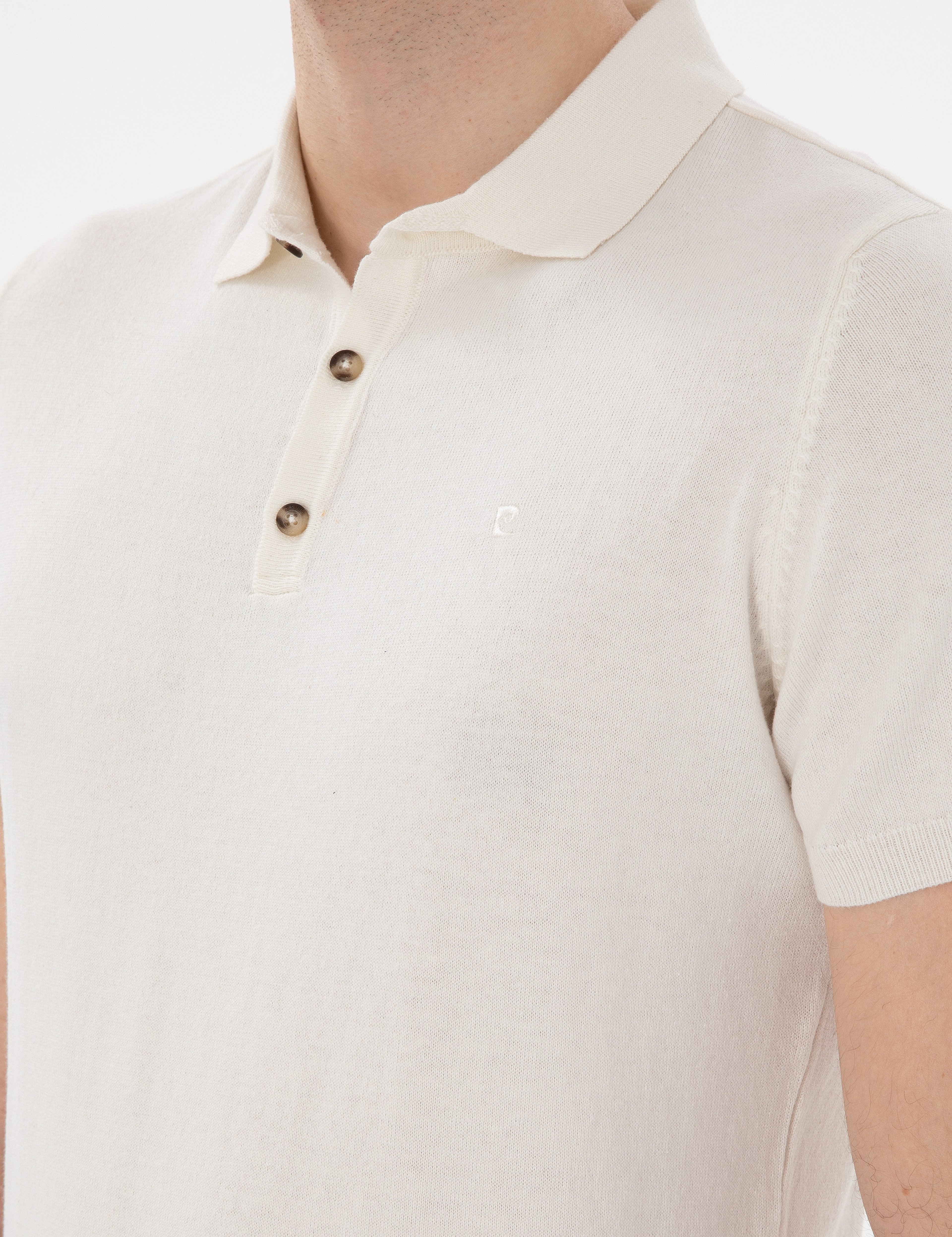 Ekru Slim Fit Düğmeli Polo Yaka Triko Tişört - Image 7