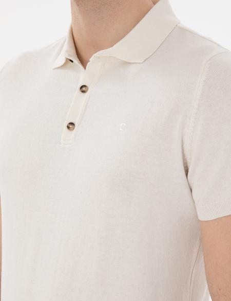 Ekru Slim Fit Düğmeli Polo Yaka Triko Tişört - 50307320036