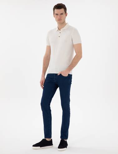Ekru Slim Fit Düğmeli Polo Yaka Triko Tişört