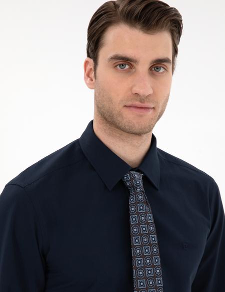 Lacivert Slim Fit Uzun Kollu Basic Gömlek - 50307297025