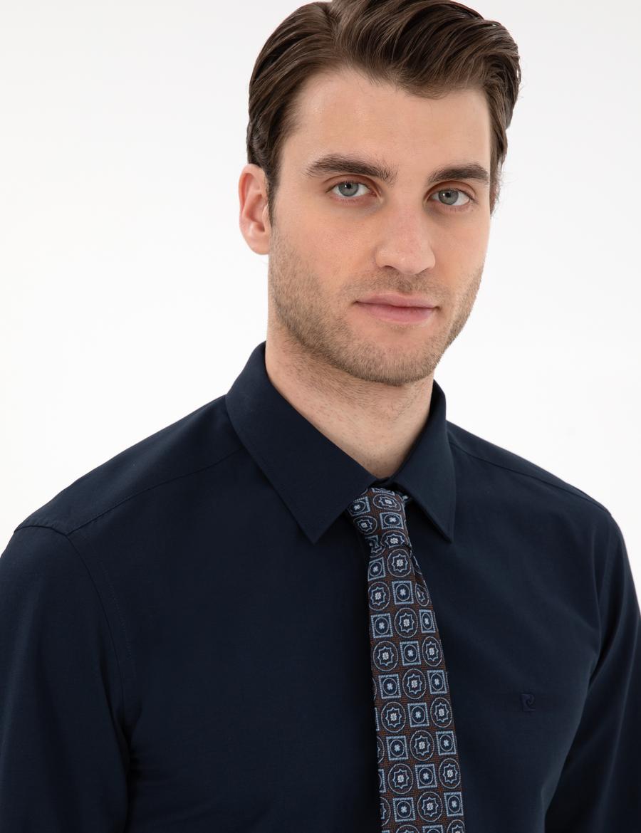 Lacivert Slim Fit Uzun Kollu Basic Gömlek