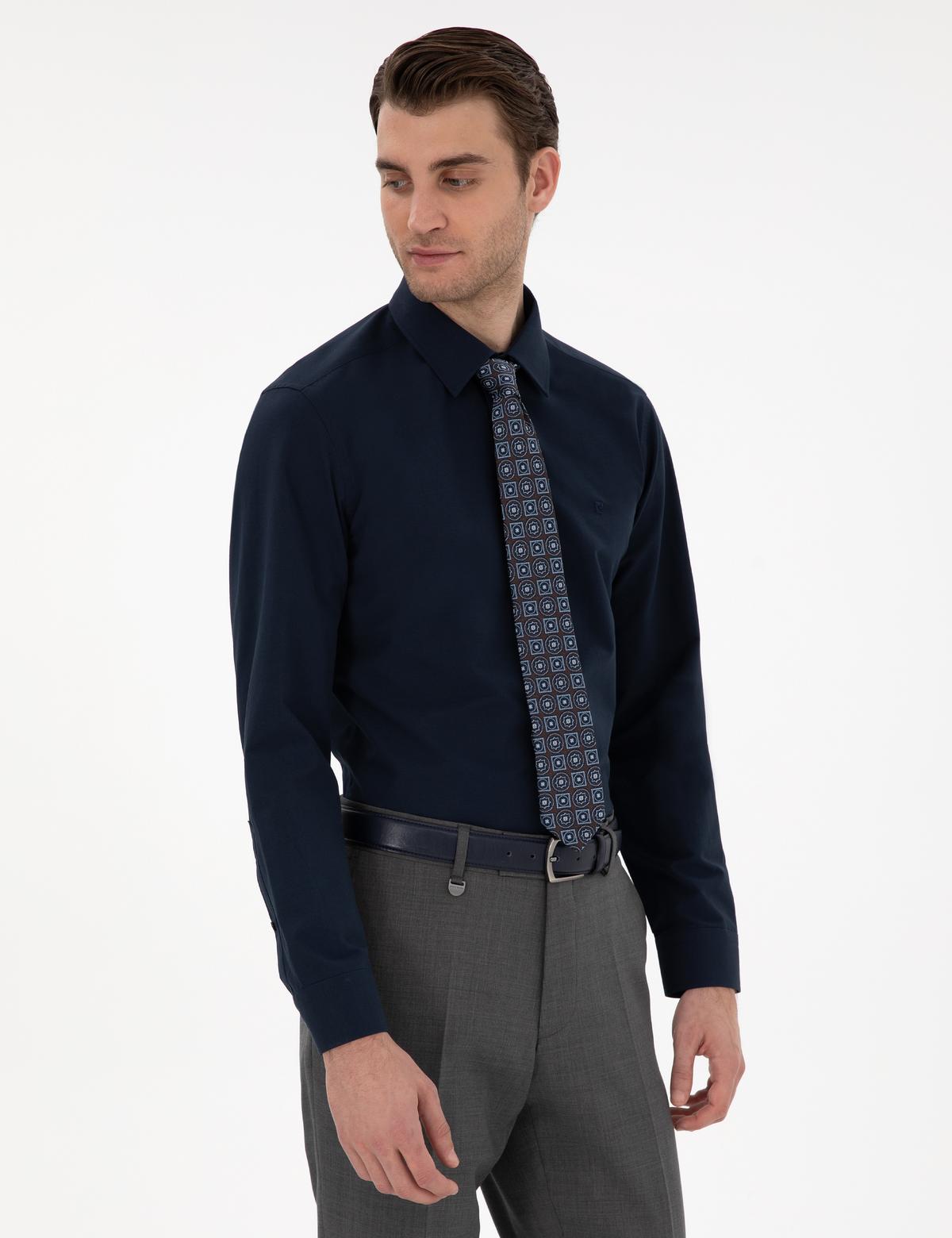 Lacivert Slim Fit Uzun Kollu Basic Gömlek